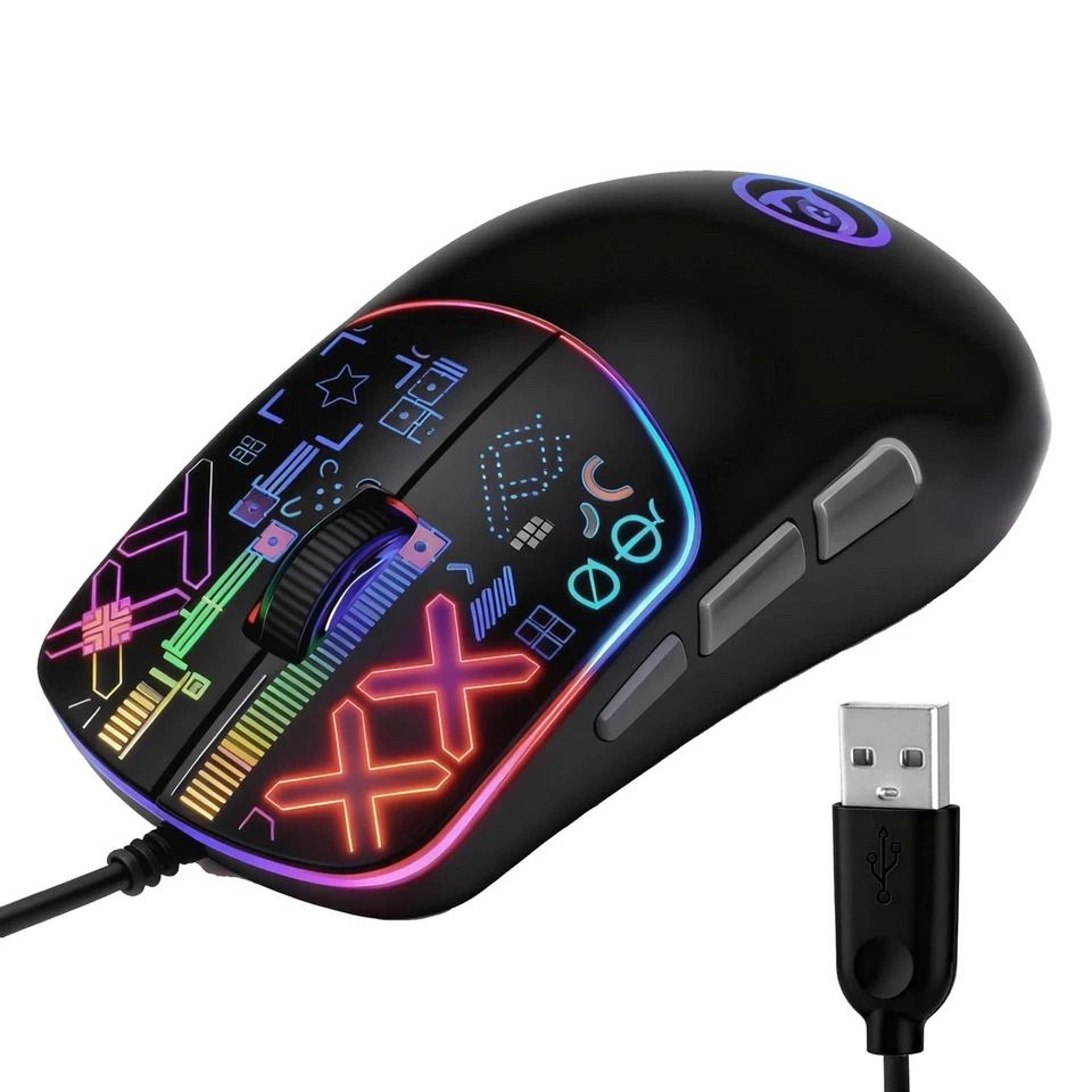 usb wired mice for pc laptop, rgb gaming mouse with ergonomic adjustable dpi and buttons