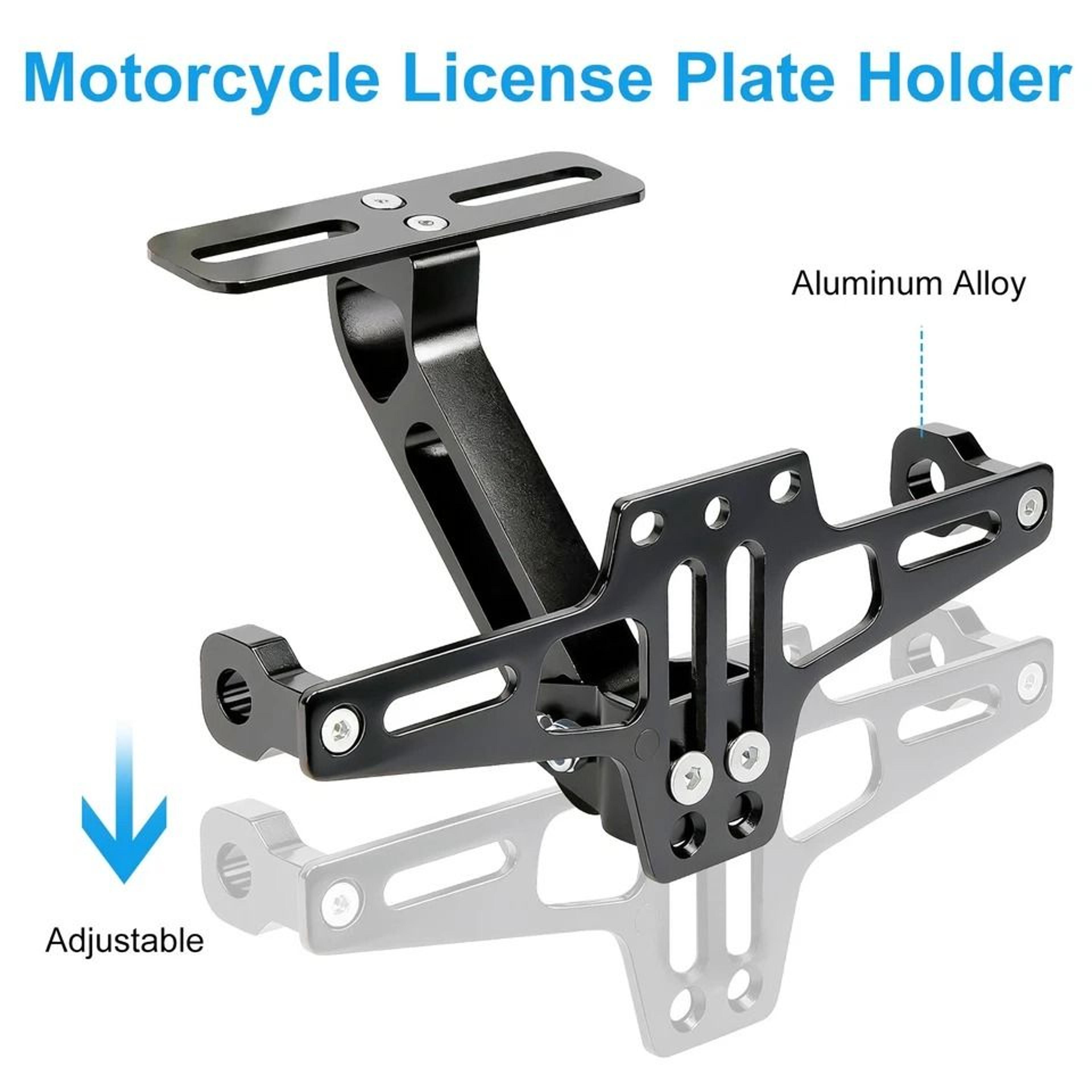 Polished Black Universal Adjustable Motorcycle License Plate Rear Mount Bracket Sturdy Alloy Constr 1