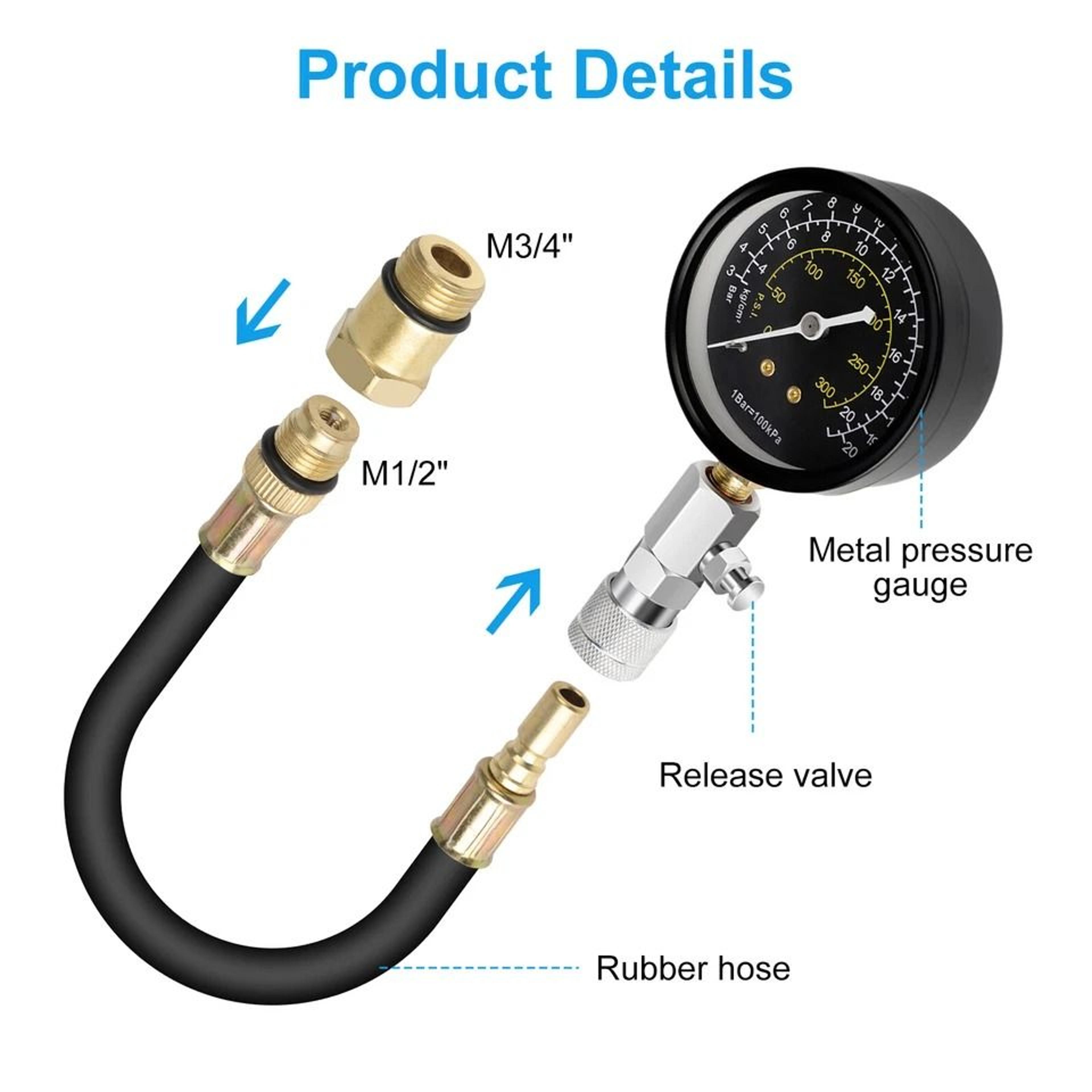 Compression Testing Gauge Engine Compression Tester Kit With Hose Bar For Automotive  Small Engines 5
