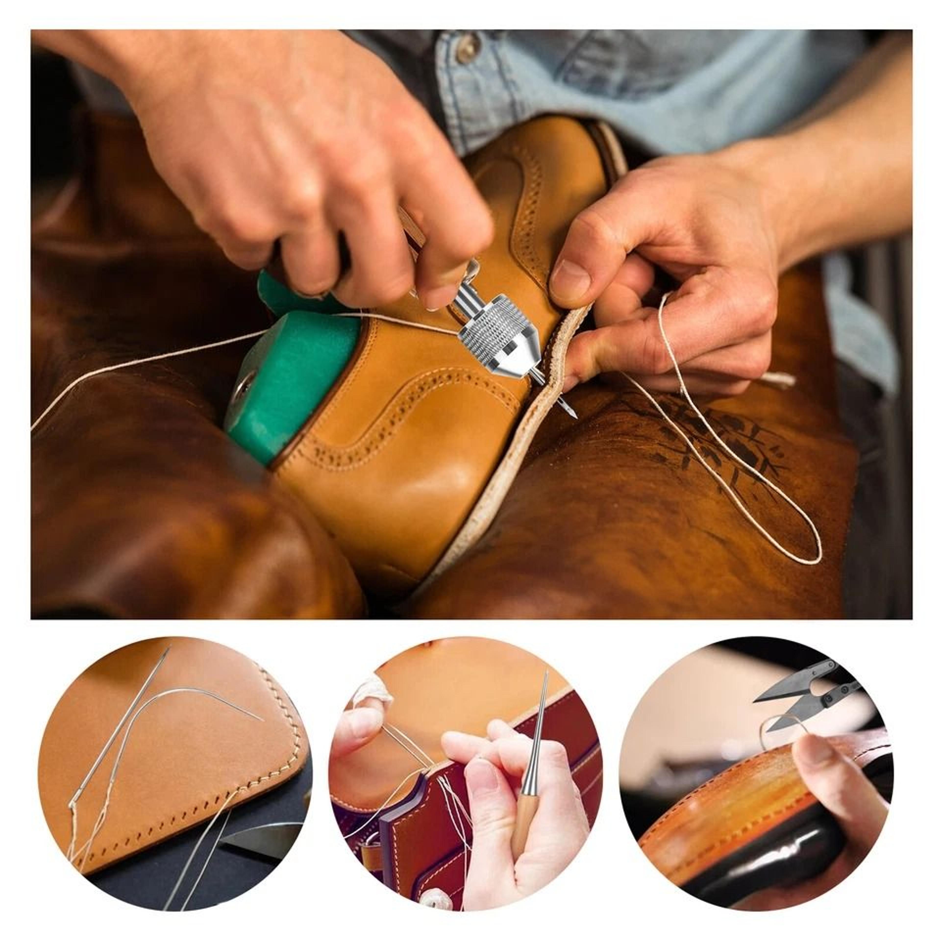 speedy stitcher diy tool kit for leather repair, professional leather sewing awl, waxed thread, sewing tools