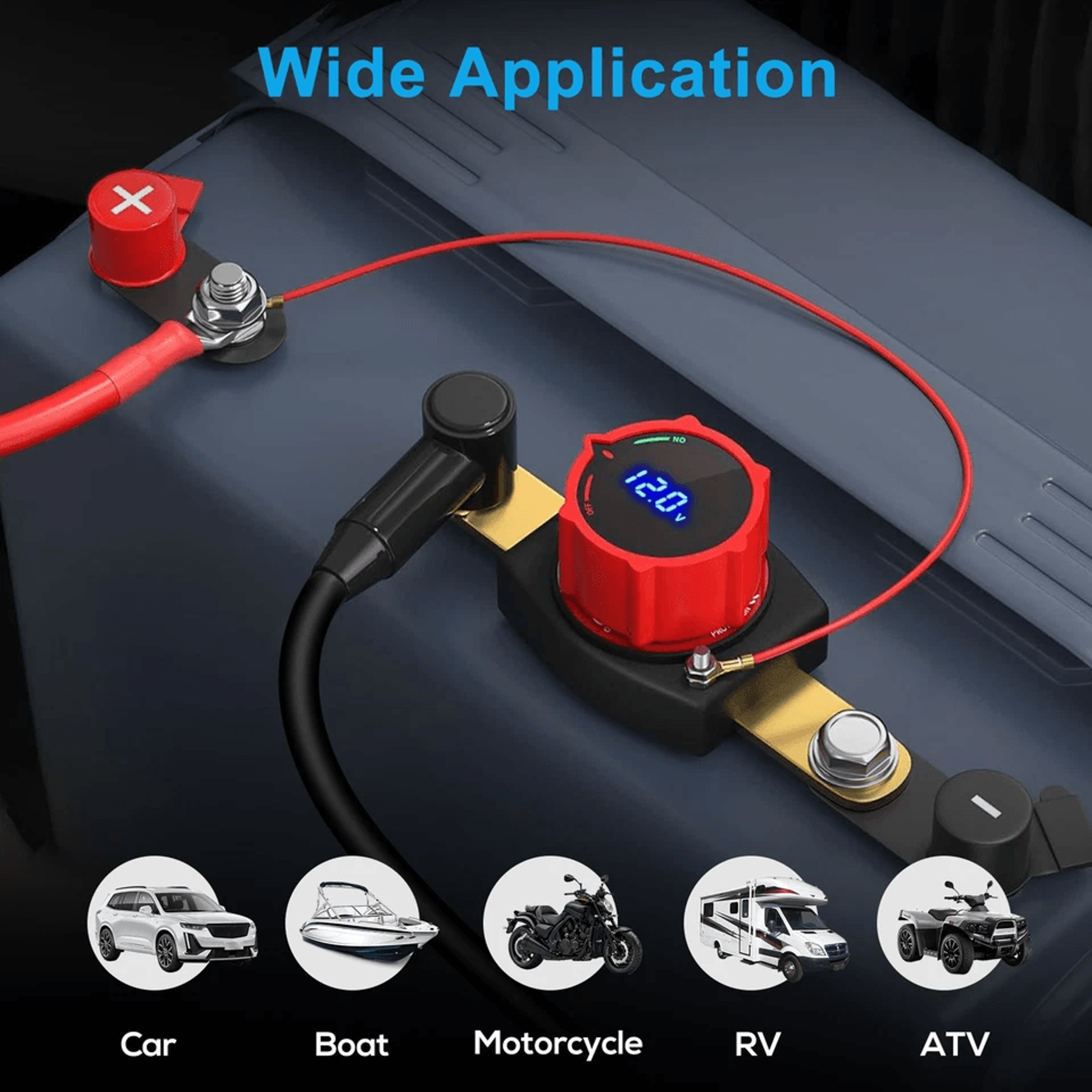 Side Post Battery Disconnect Switch With LED Voltage Display DC Compatibility For Cars RVs Boats Mo 1