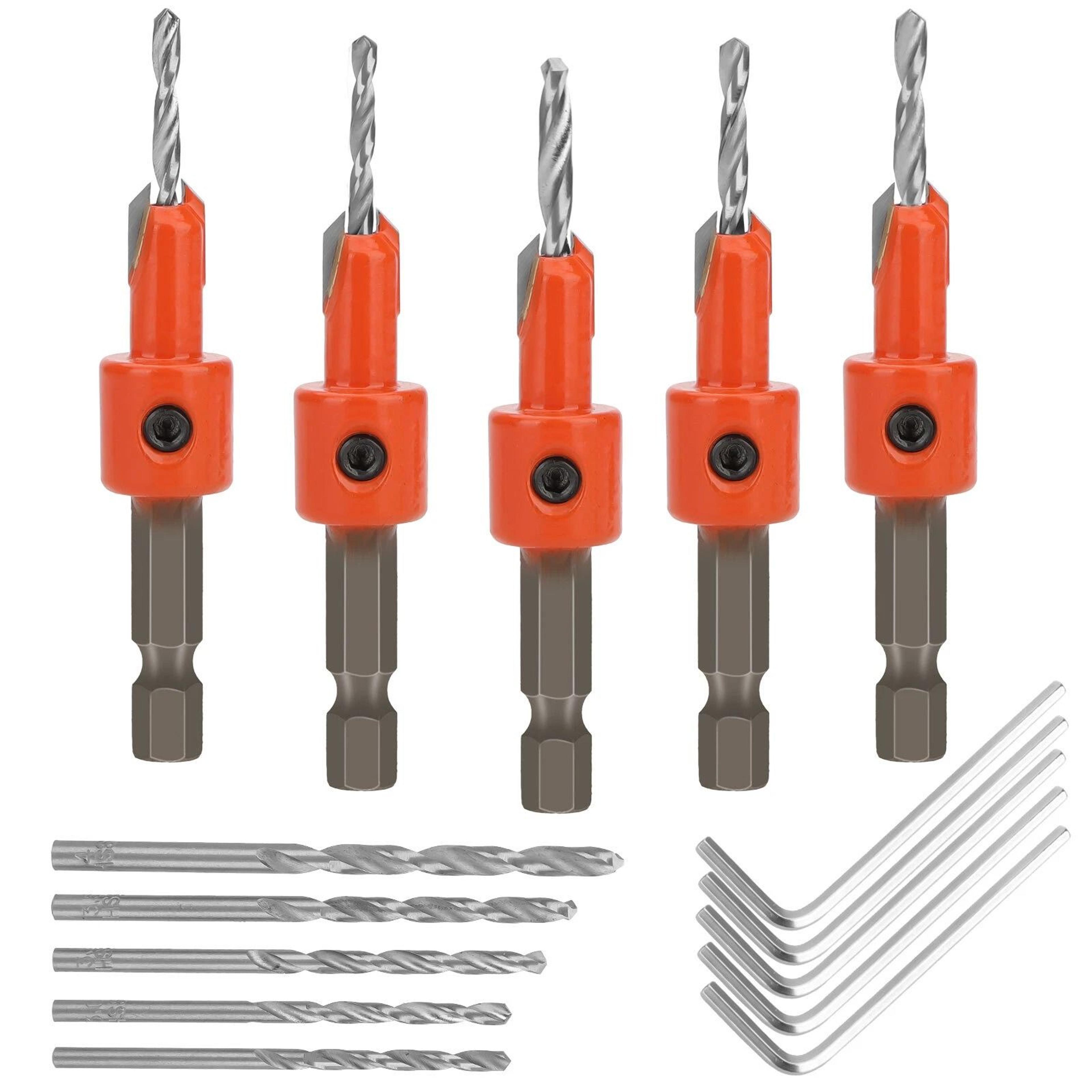 hex shank drill bits, tapered countersink set for woodworking, quick change, durable high-speed steel