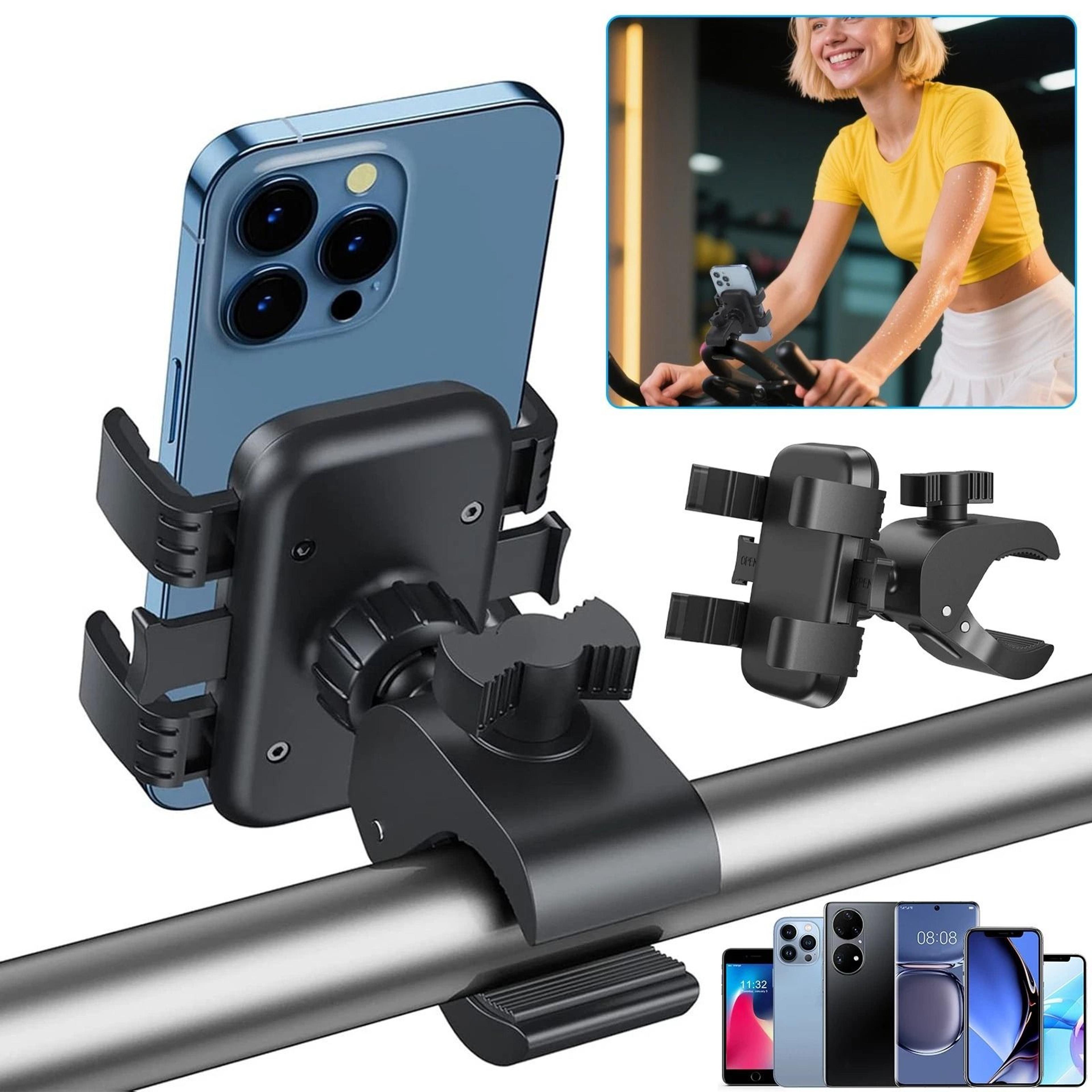 phone mount for bike, treadmill, motorcycle, fits phone, samsung, and more, anti-slip, shockproof