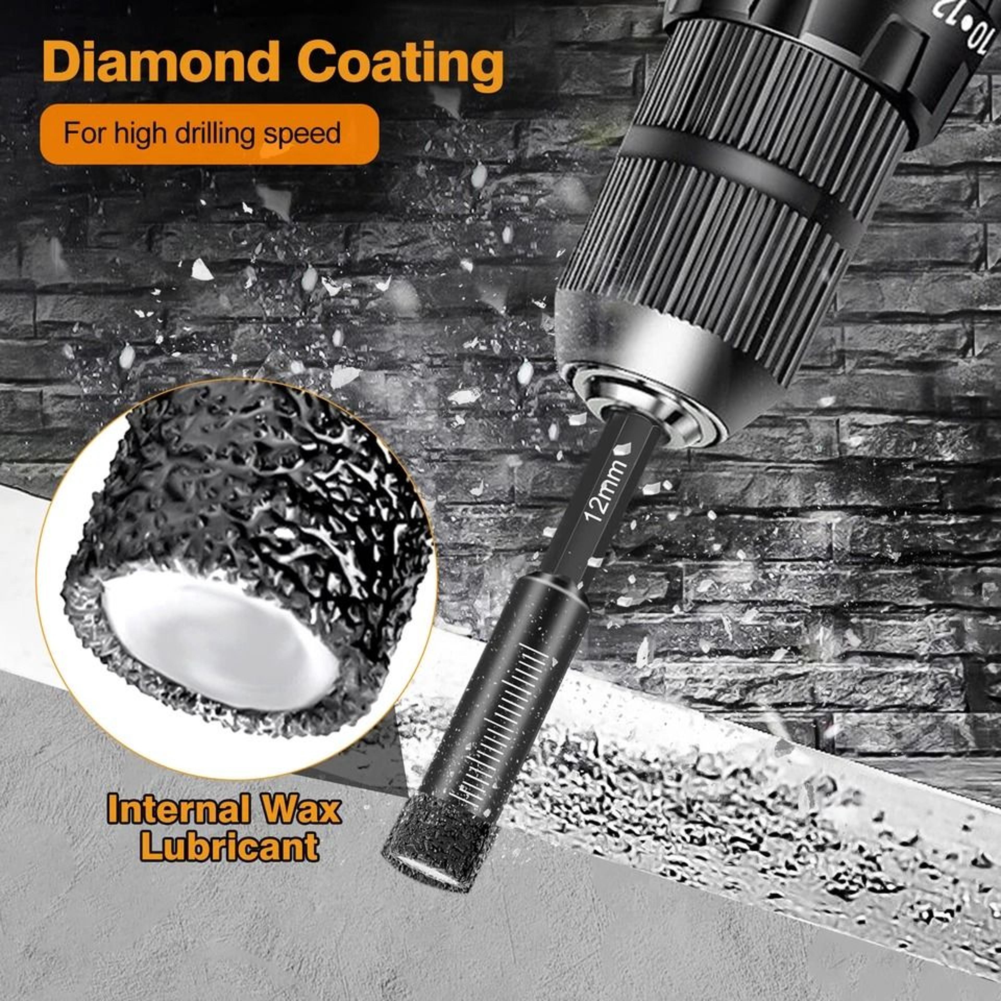 Dry Diamond Core Drill Bits  Hex Shank 8pc For Glass Ceramic Granite Marble Tile  Durable Drilling 6