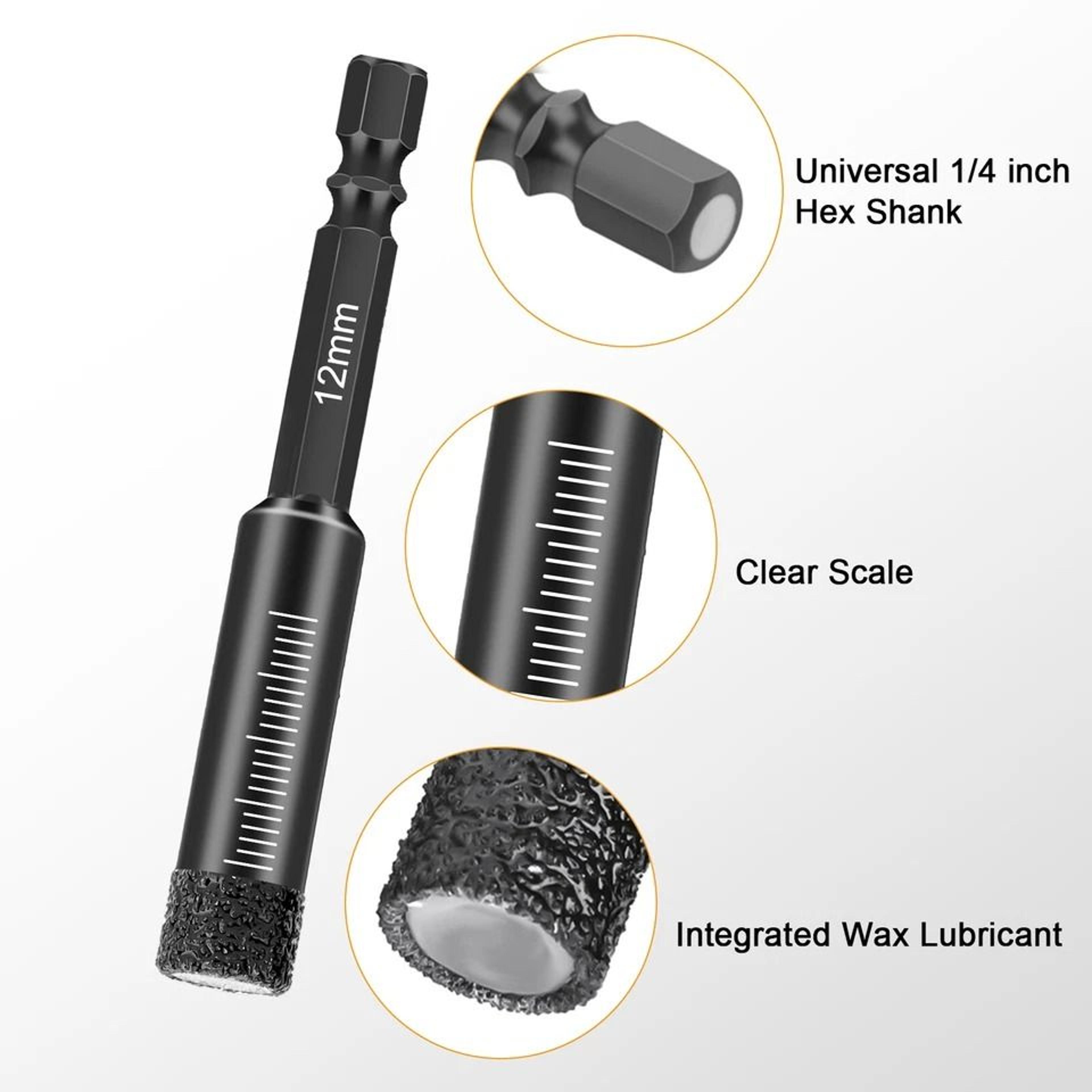 Dry Diamond Core Drill Bits  Hex Shank 8pc For Glass Ceramic Granite Marble Tile  Durable Drilling 7