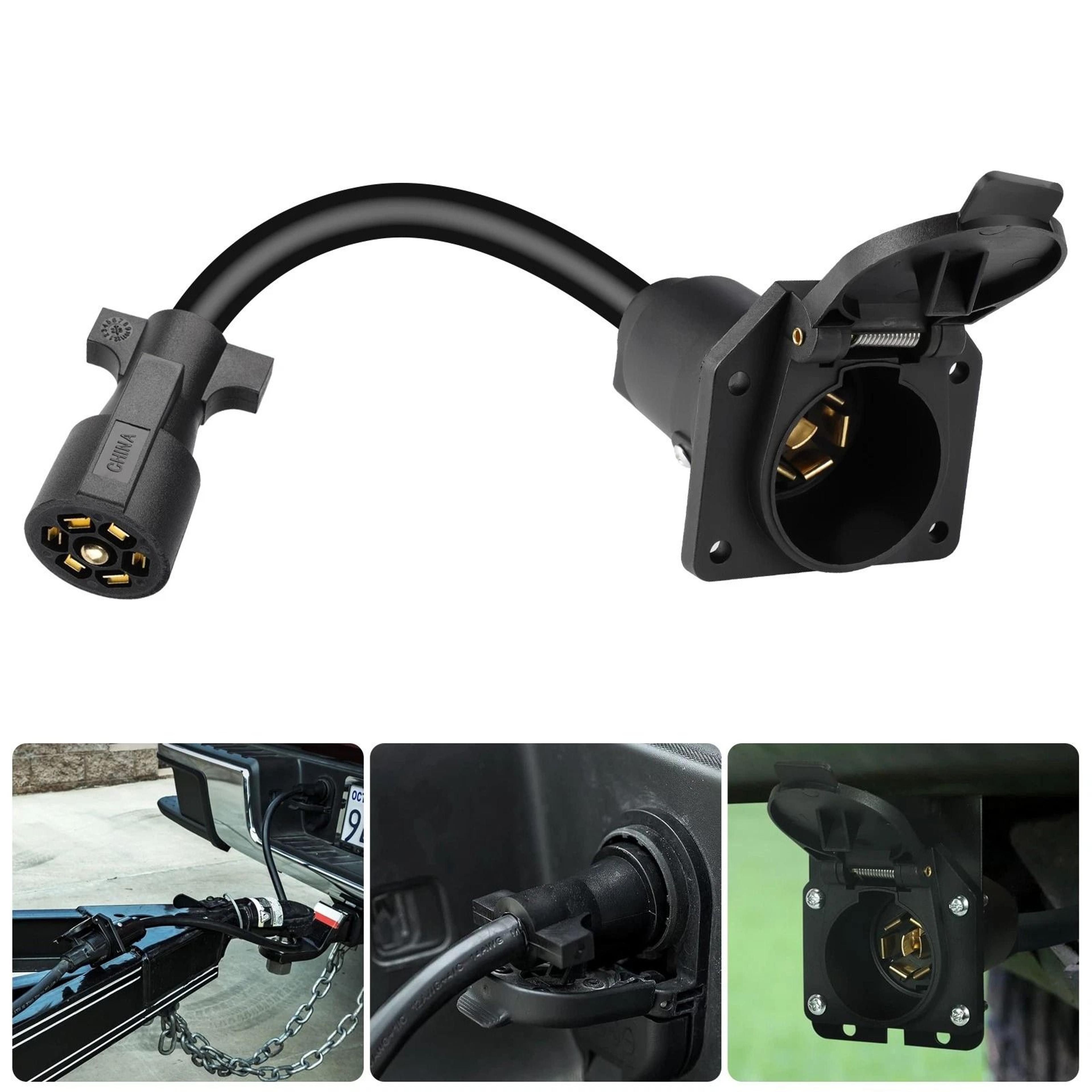 trailer extension connector, heavy duty wiring harness, male to female plug for rv, truck, boat
