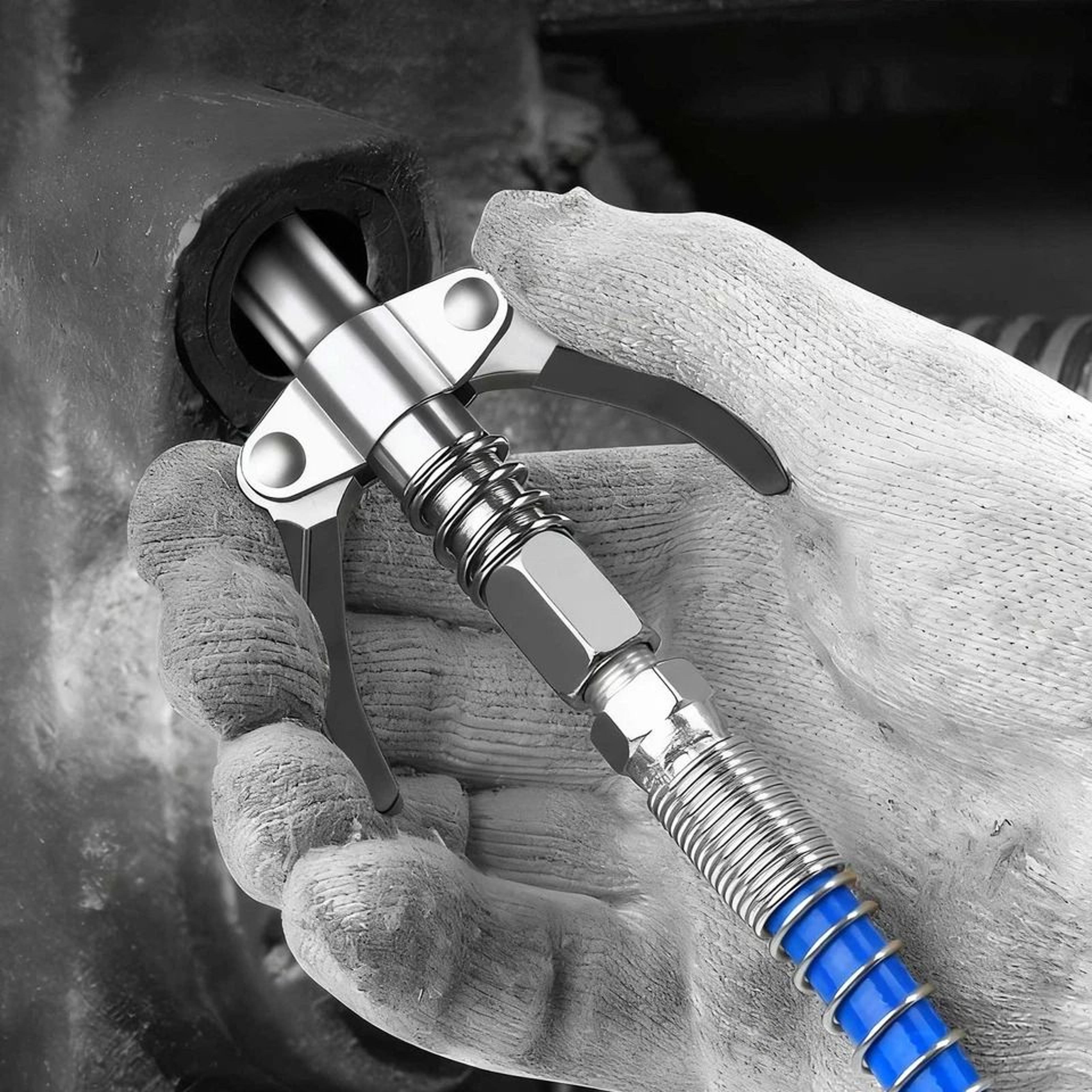 grease gun coupler kit with spring hose, leak-free, heavy duty, for automotive, industrial, and workshop use
