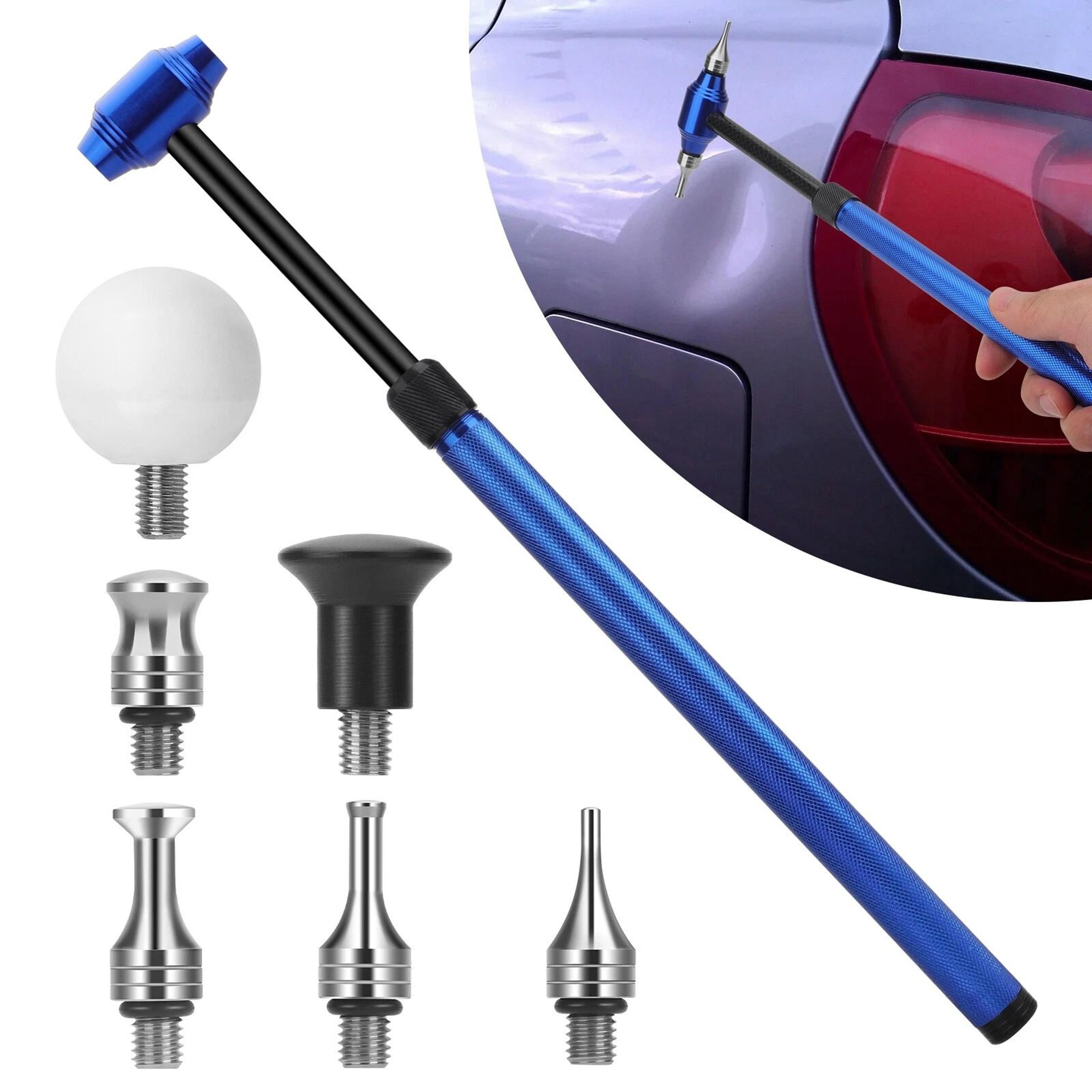 paintless dent repair hammer, car dent puller lifter kit, retractable tool for hail removal, aluminum & carbon fiber