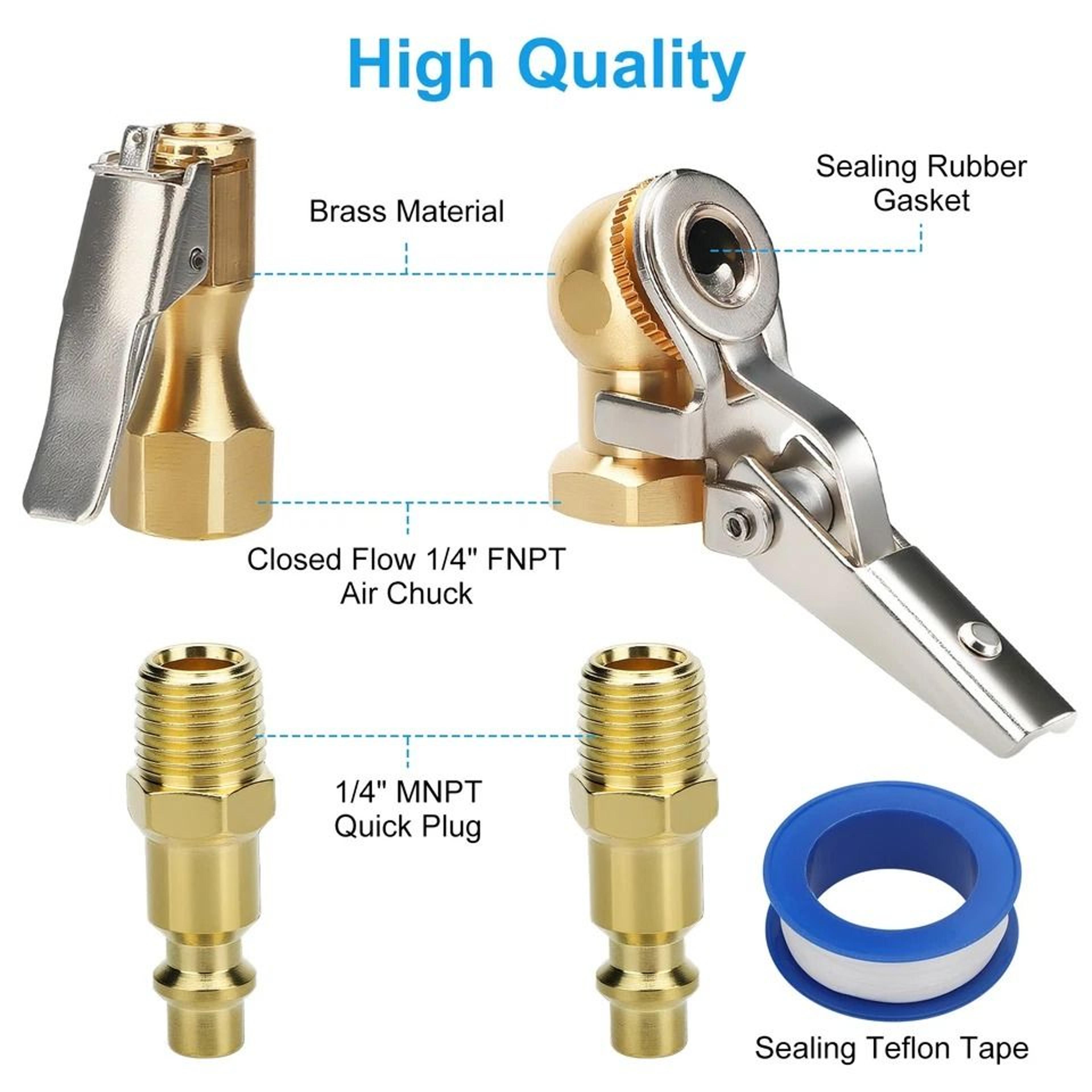 Air Chuck For Tire Inflators Brass Closed Flow Clip MNPT Quick Plug Tire Compressor Accessory 2