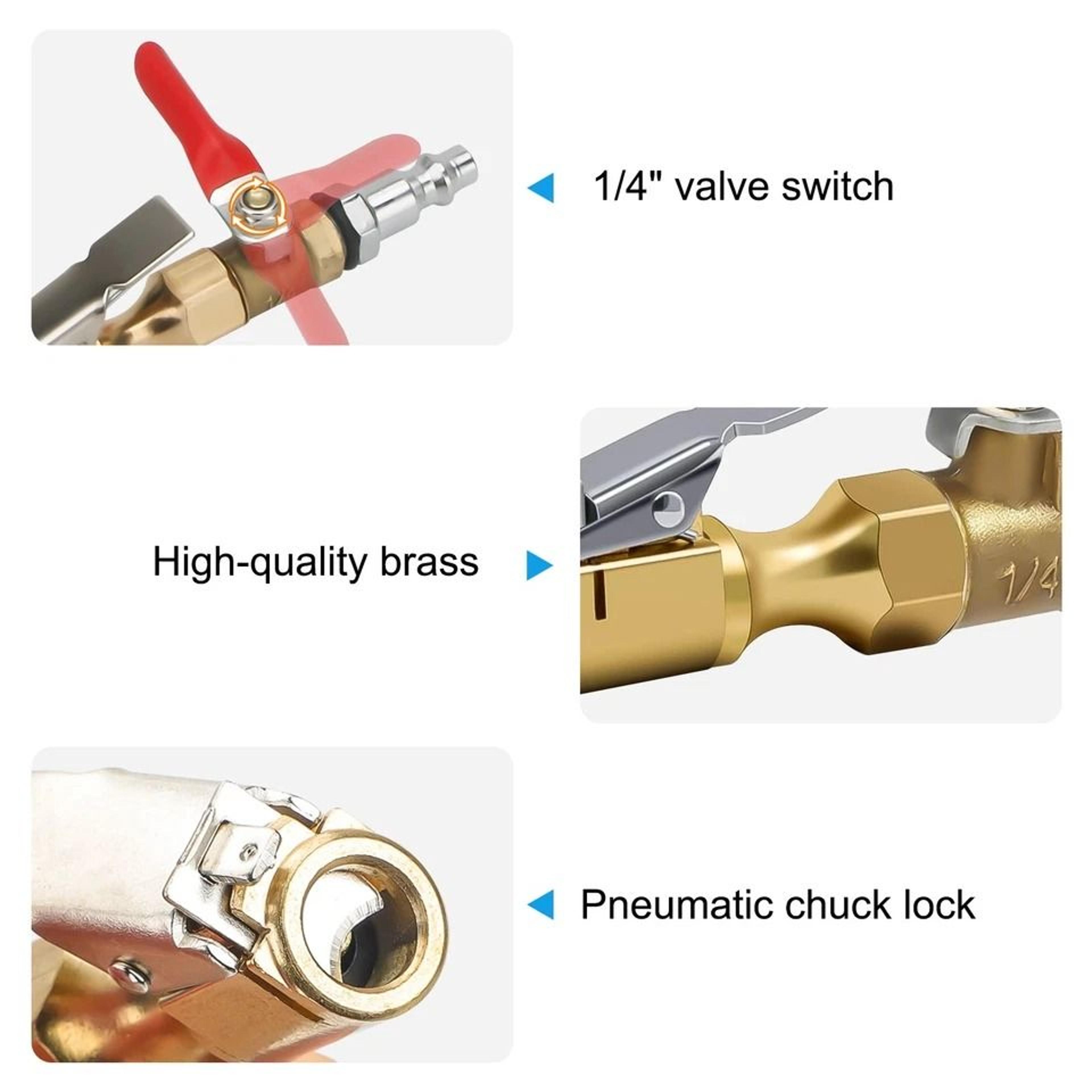 Precision LockOn Tire Chuck Brass Air Compressor Valve Rapid Inflate  Deflate 2