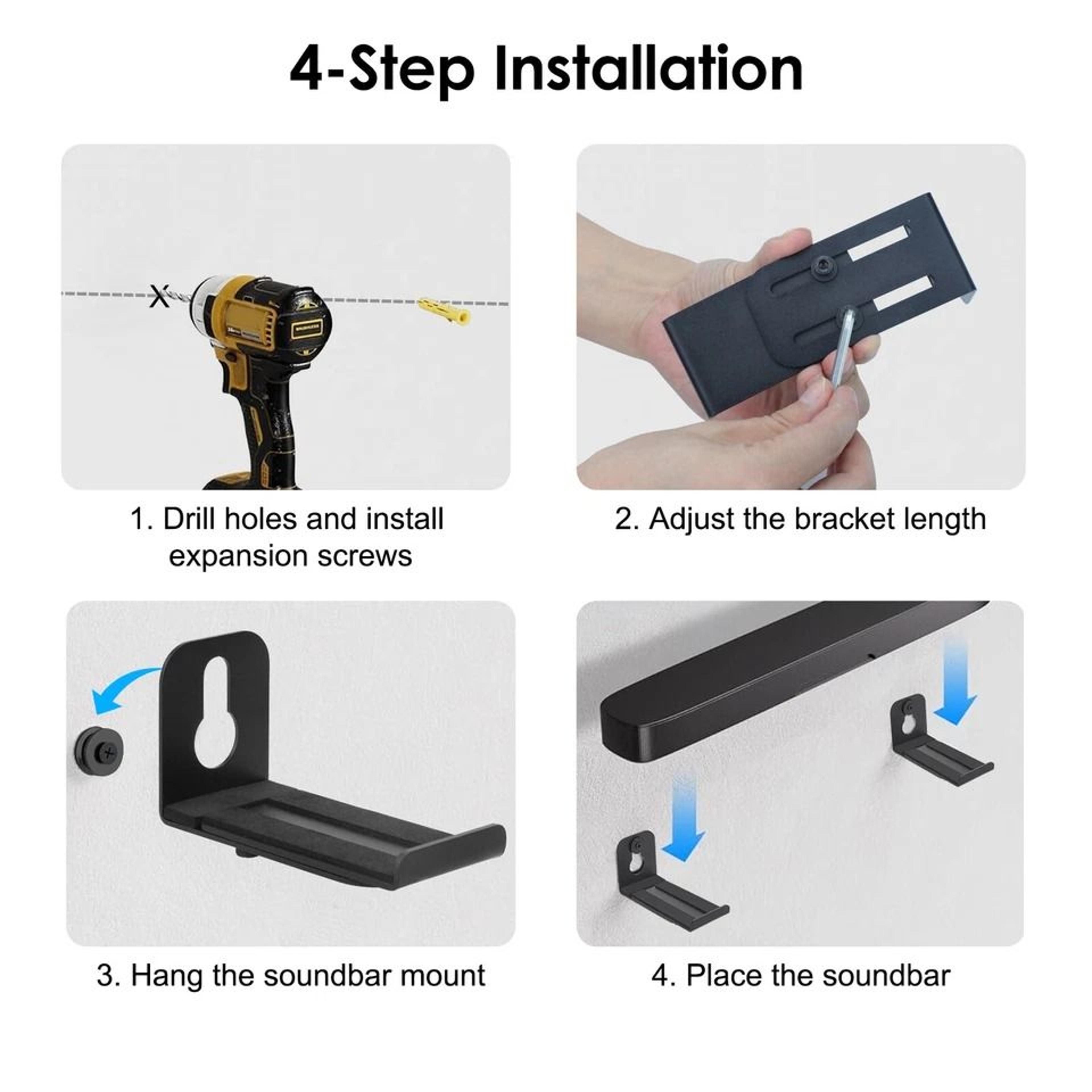 Adjustable Universal Soundbar Wall Mount Bracket For LG Sony JBL Bose Samsung Vizio Sonos And More 4