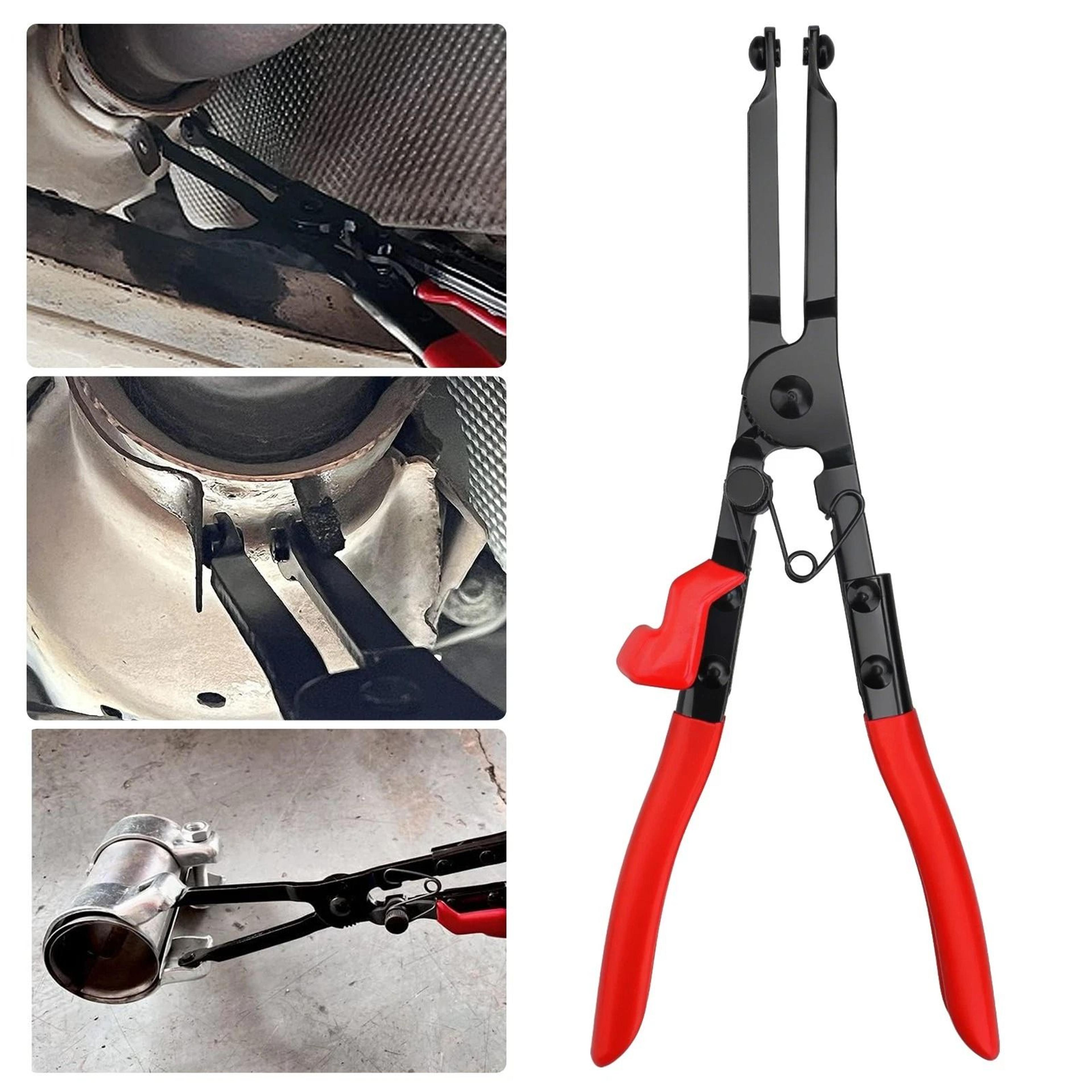 high carbon steel exhaust clamp removal pliers, long handle, self-locking, durable for cars, trucks, suvs