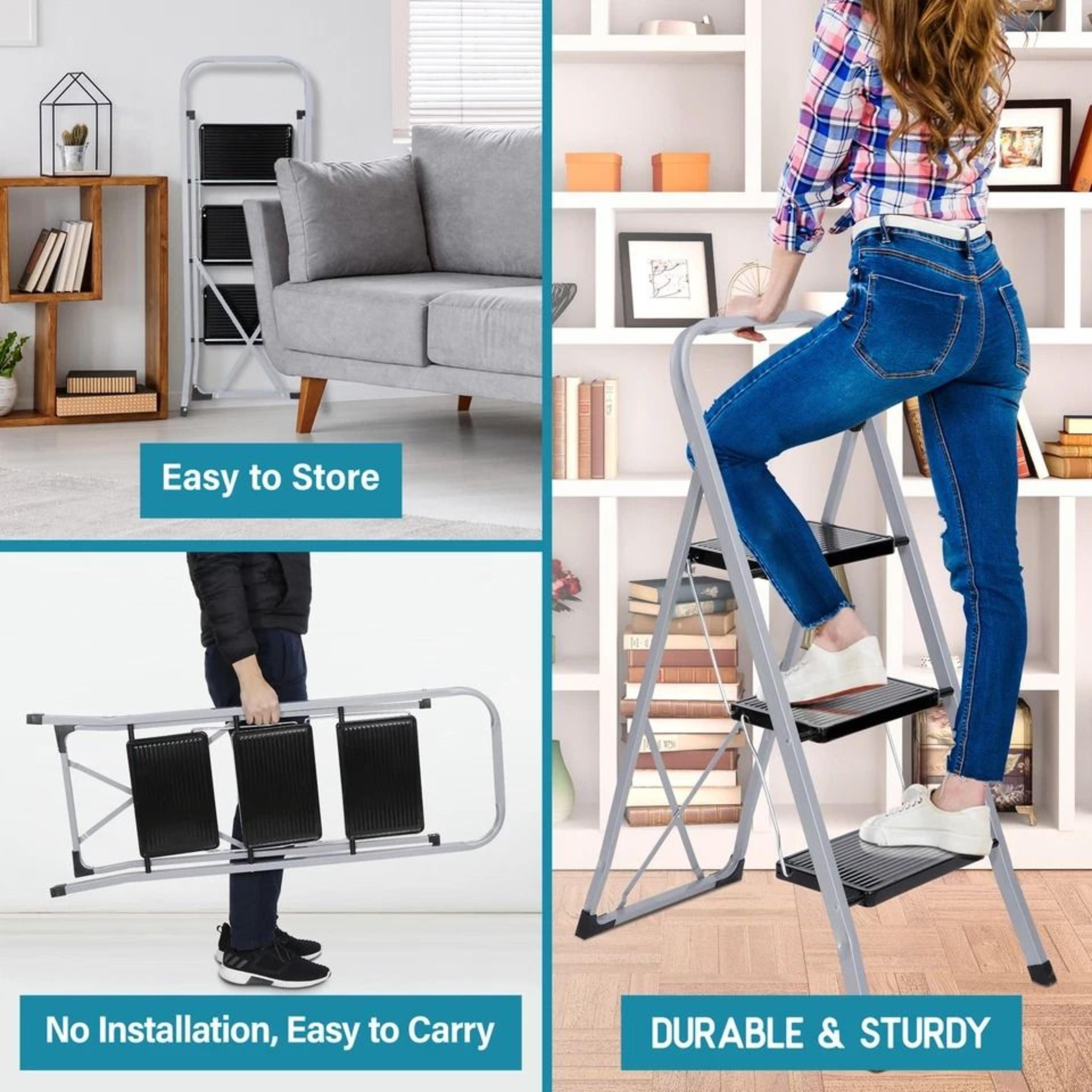Folding Ladder Convenient Handgrip Portable Step Stool AntiSlip Pedal SpaceSaving Heavy Duty Design 10