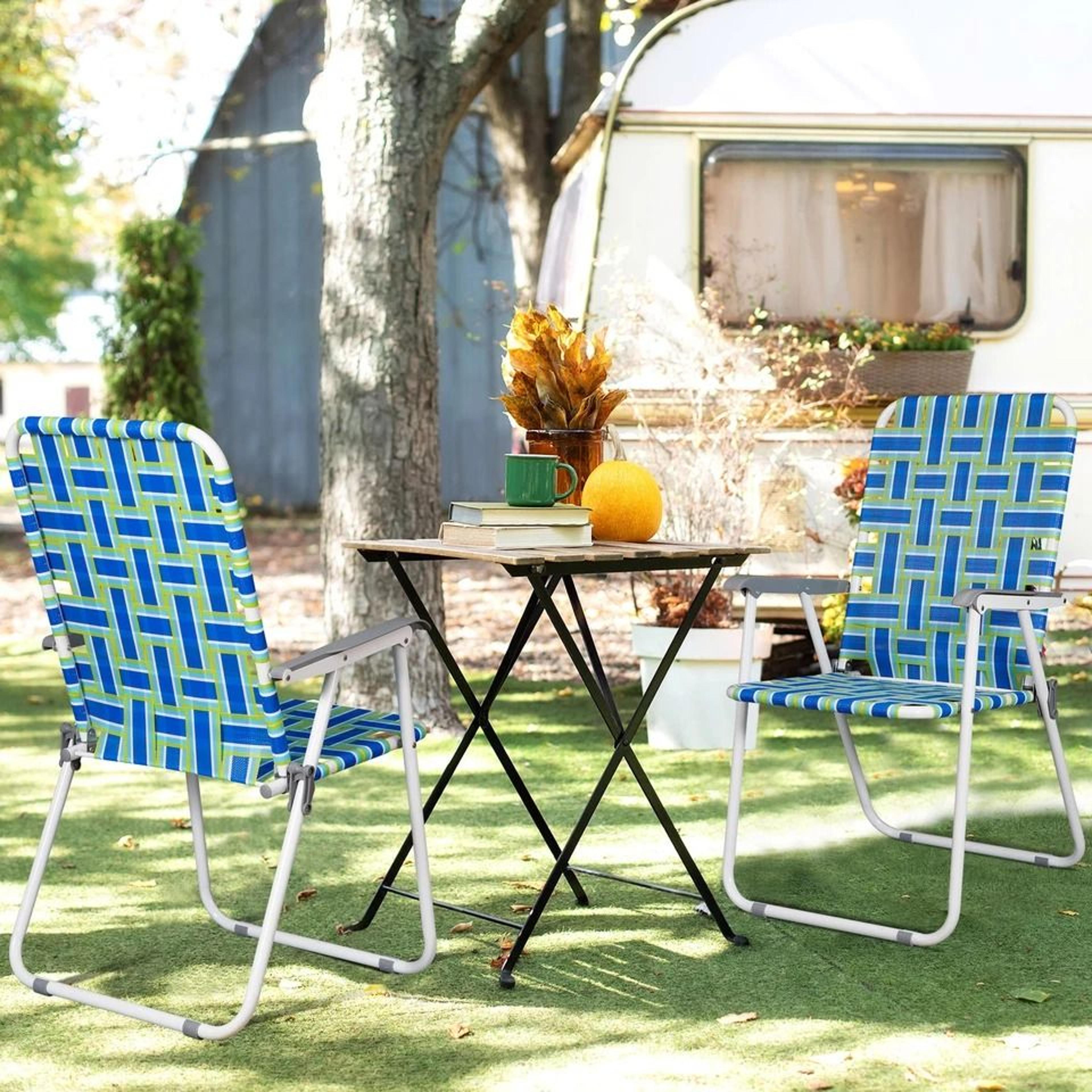 Outdoor Webbed Lawn Chair Patio Folding Beach Chairs Steel Frame Lightweight Comfortable Breathable 1