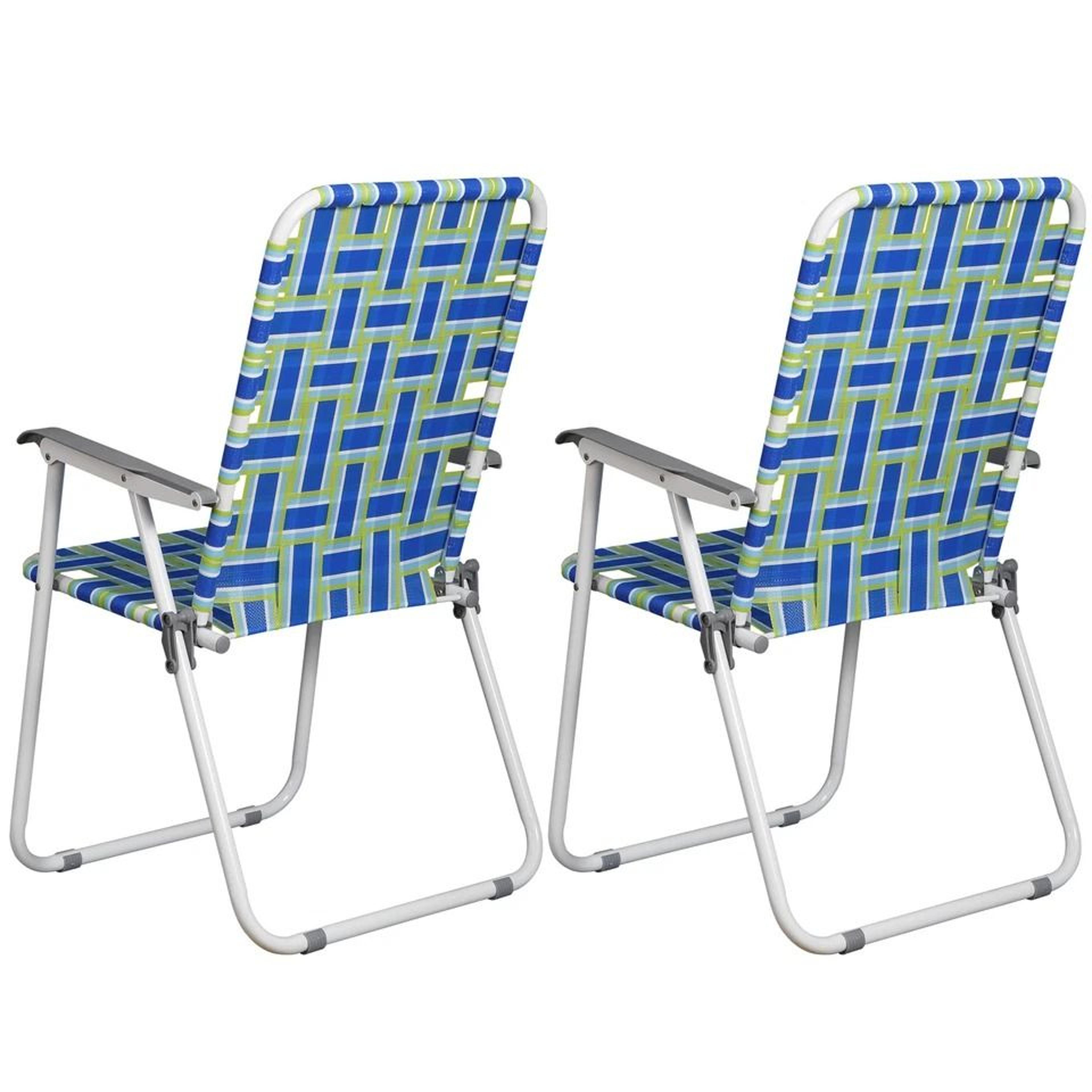 Outdoor Webbed Lawn Chair Patio Folding Beach Chairs Steel Frame Lightweight Comfortable Breathable 2