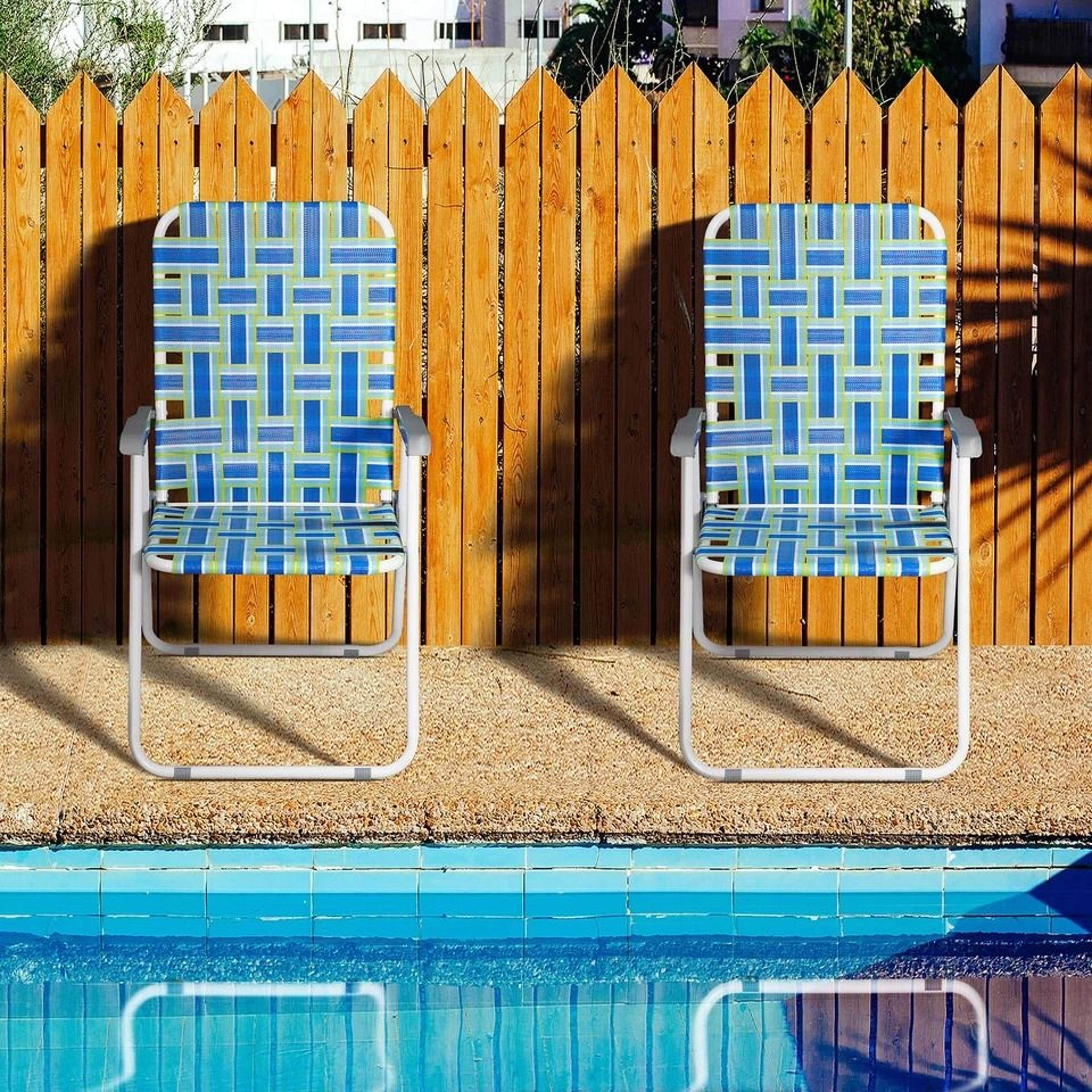 Outdoor Webbed Lawn Chair Patio Folding Beach Chairs Steel Frame Lightweight Comfortable Breathable 4