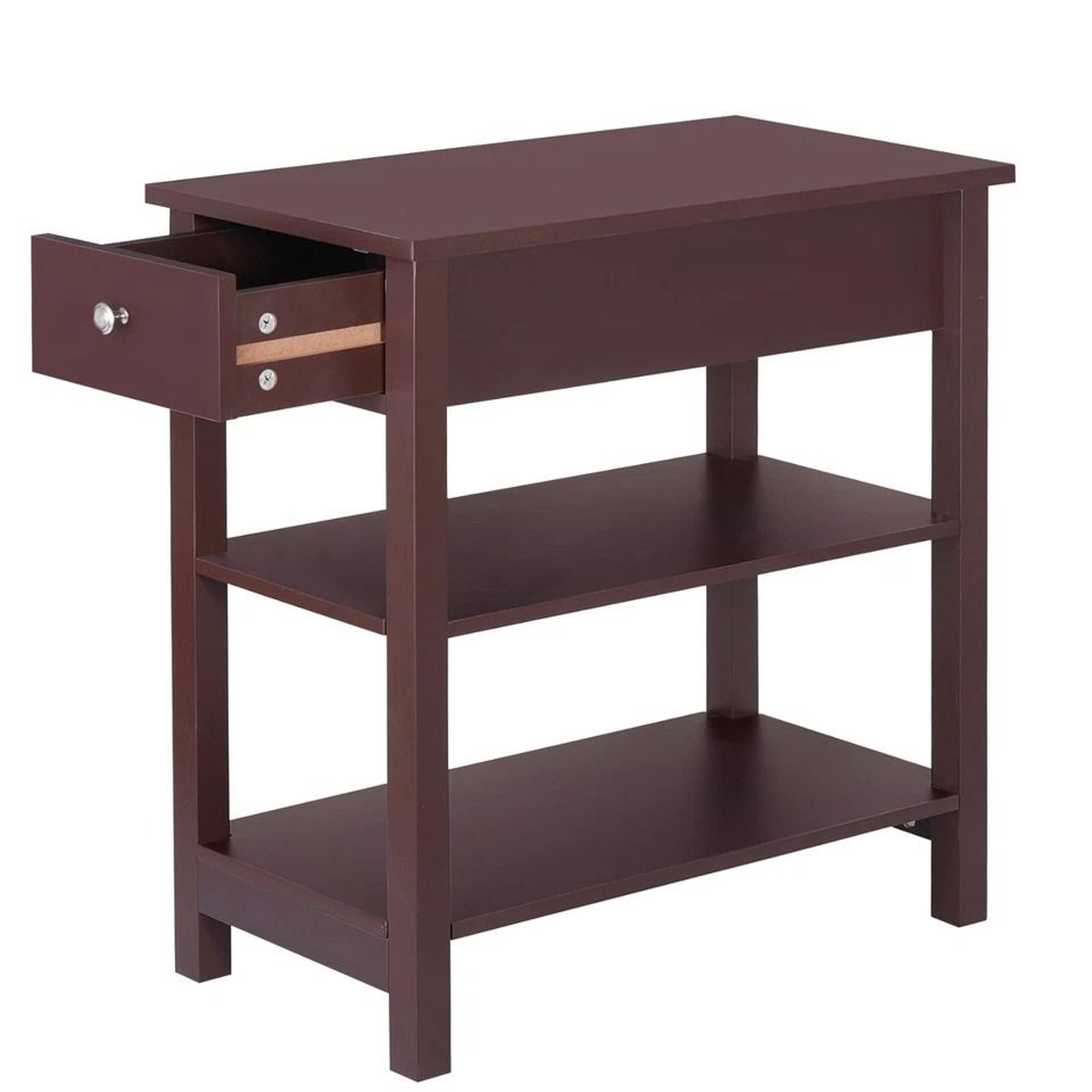 Narrow End Table Tier Side Table With Drawer And Shelf Brown MDF Pine Wood Ideal For Living Room Or 4