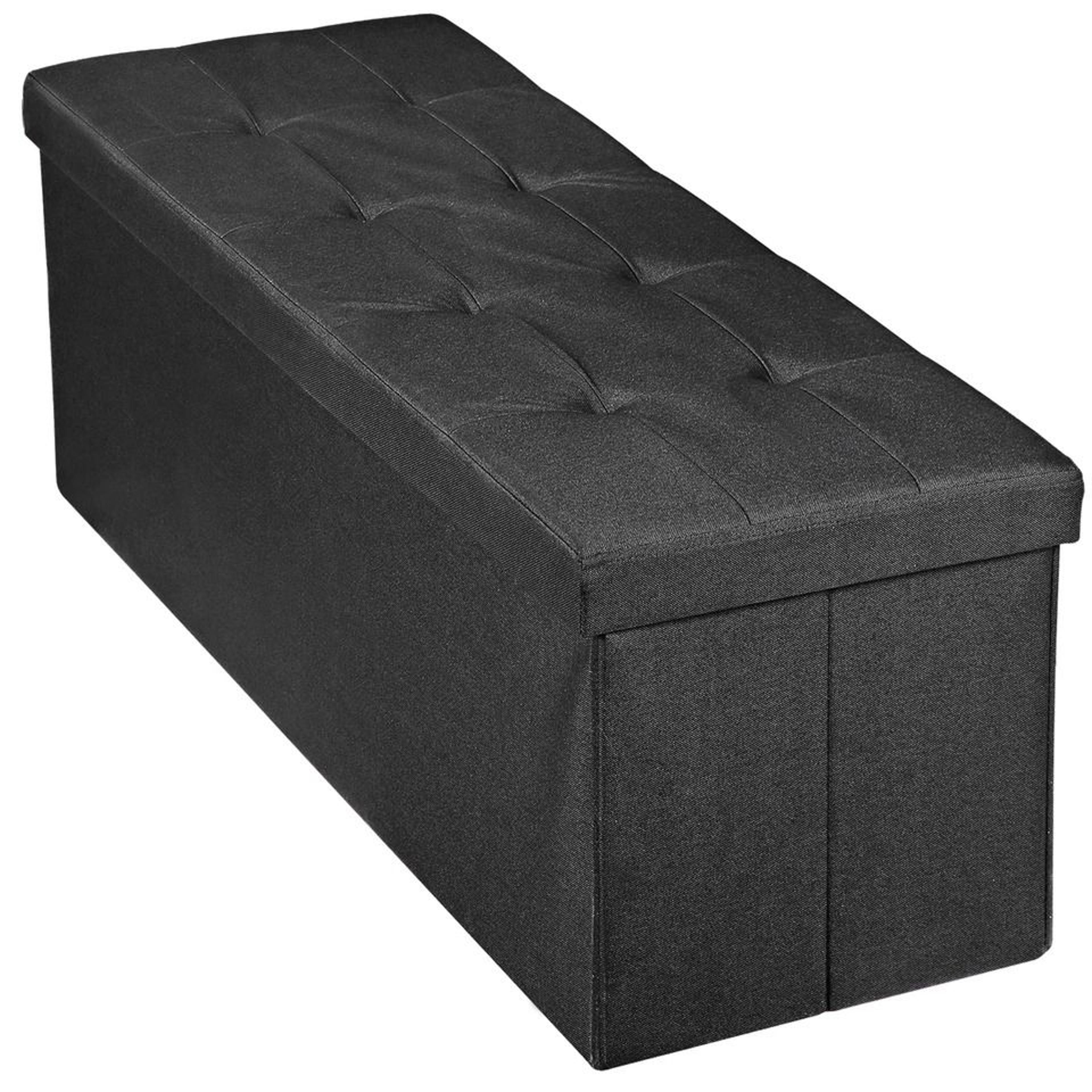 Black Folding Storage Ottoman Bench Padded Footrest Seat Large Storage Chest Durable MDF SpaceSavin 1