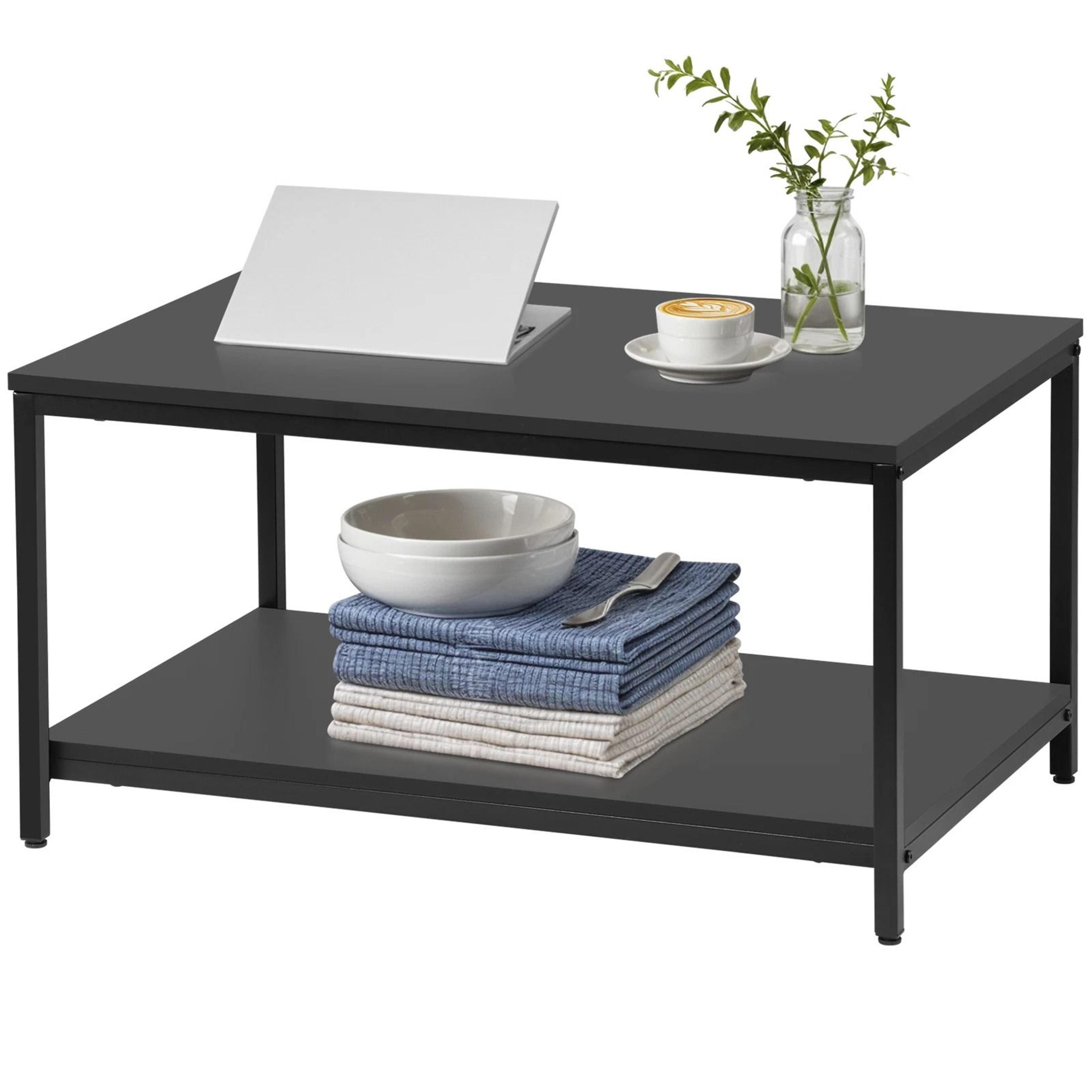 Rustic Black Tier Small Coffee Table Wood Rectangle Side End Table Storage Shelf Sturdy Metal Frame 13