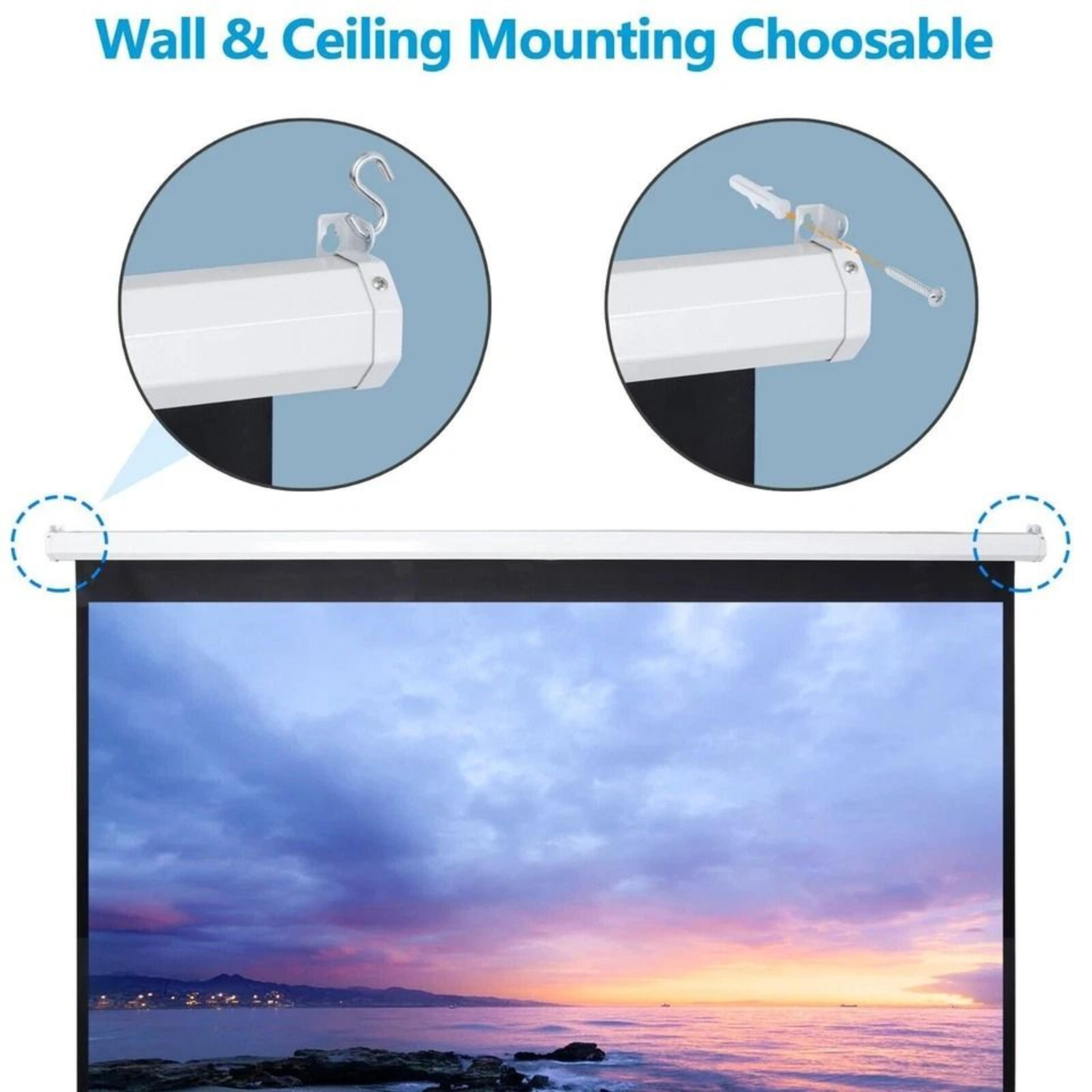HD Manual Pull Down Projection Screen Portable Projector Screen Movie Screen Aspect Ratio White 8