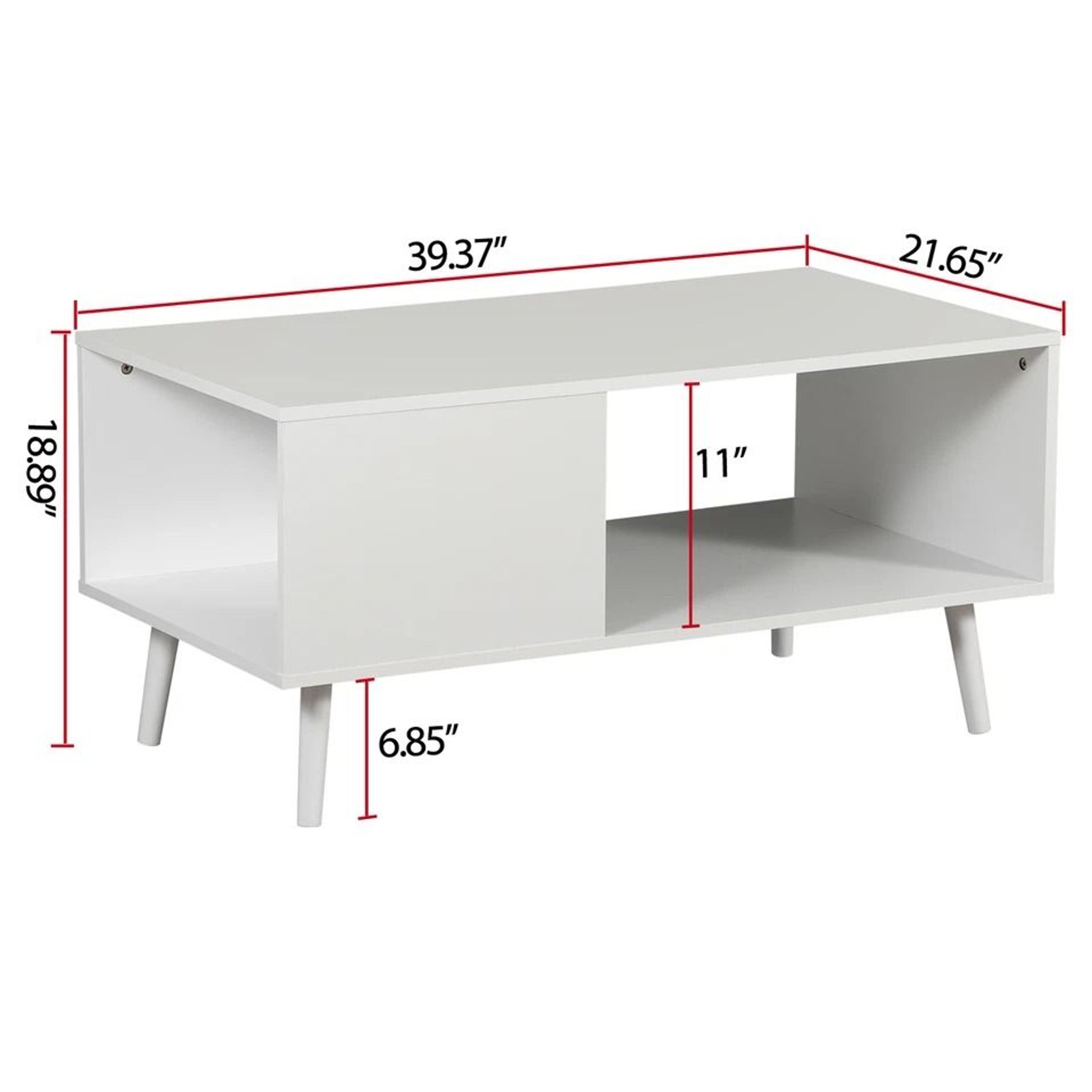 White Wooden Retro Coffee Table Rectangular Open Storage Shelf Large Storage Space For Living Room 1
