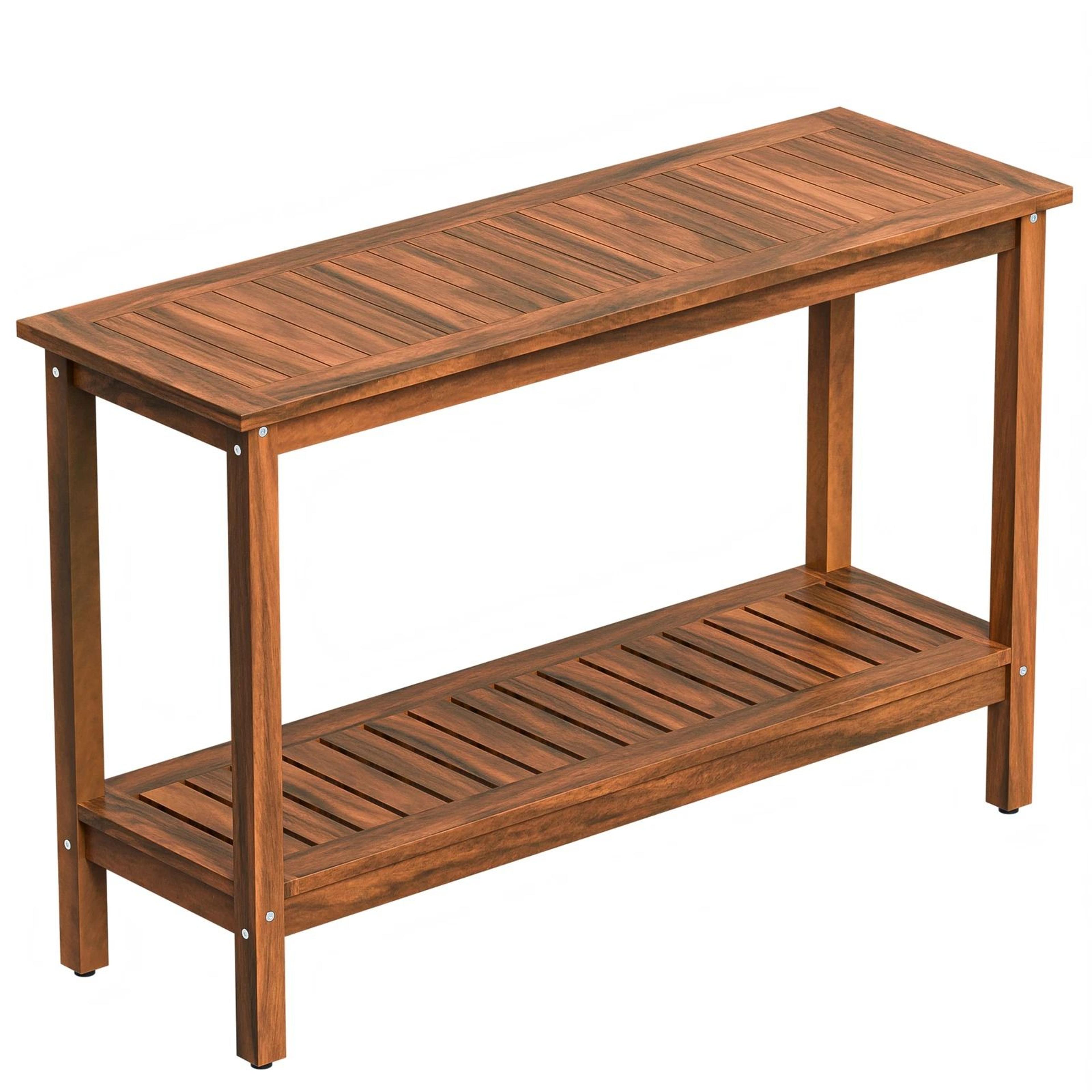 Natural Acacia Wood Console Table Buffet Bar Organizer Sturdy Multiuse Storage With Adjustable Feet 7