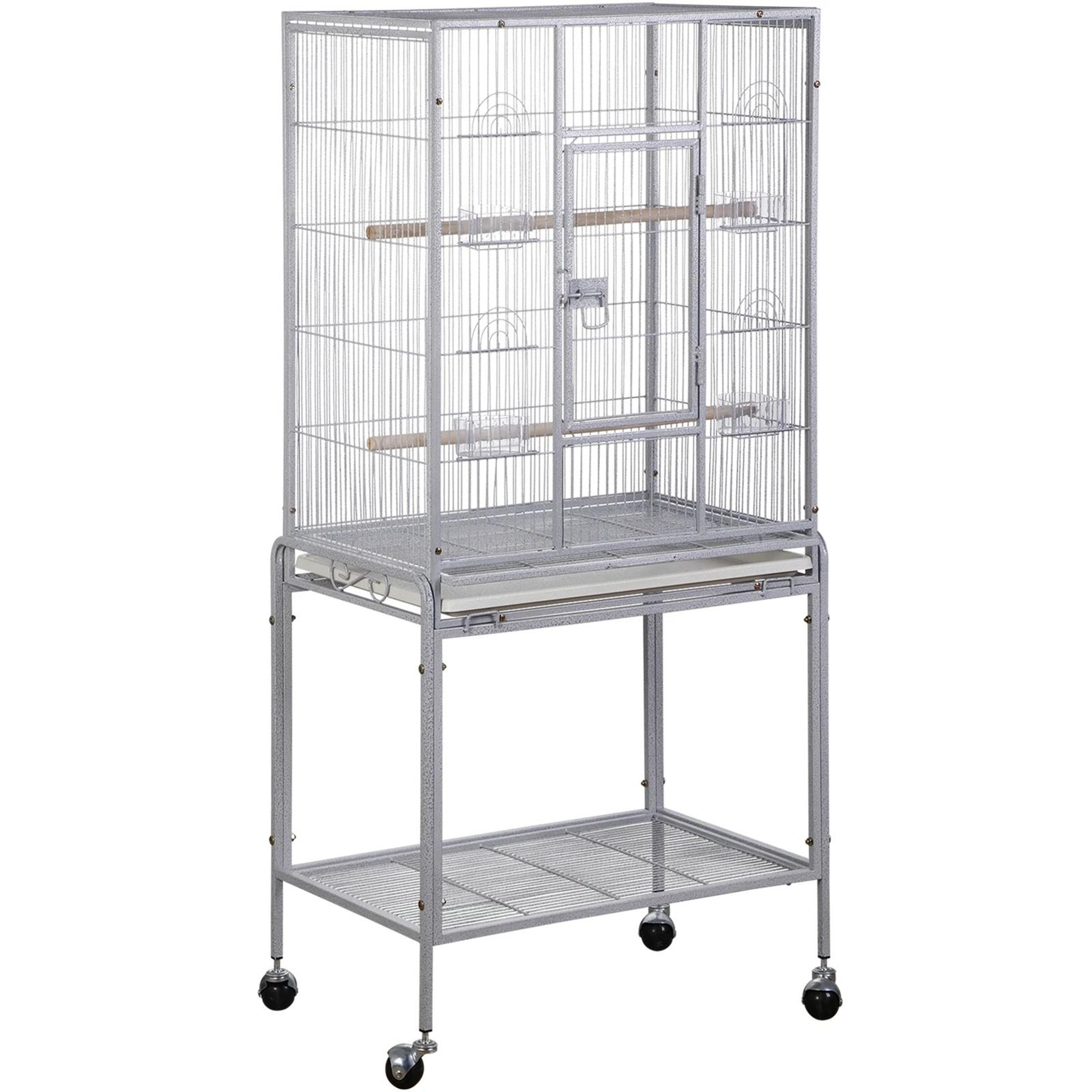 parrot flight cage, parakeet bird cage for cockatiels, rolling stand white