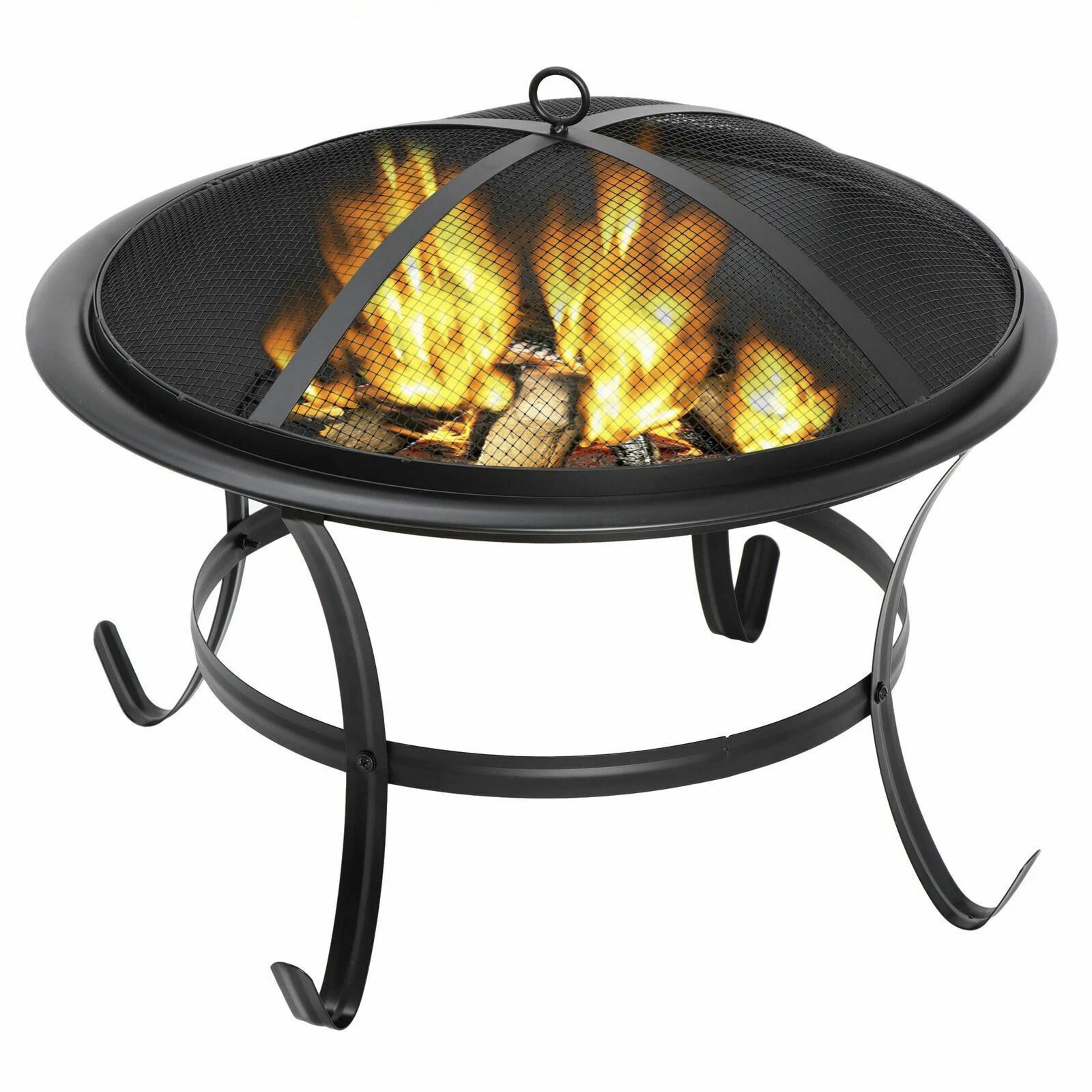 outdoor wood burning portable fire pit, bbq grill firepit, metal bowl with poker for outdoor fun and chilly nights