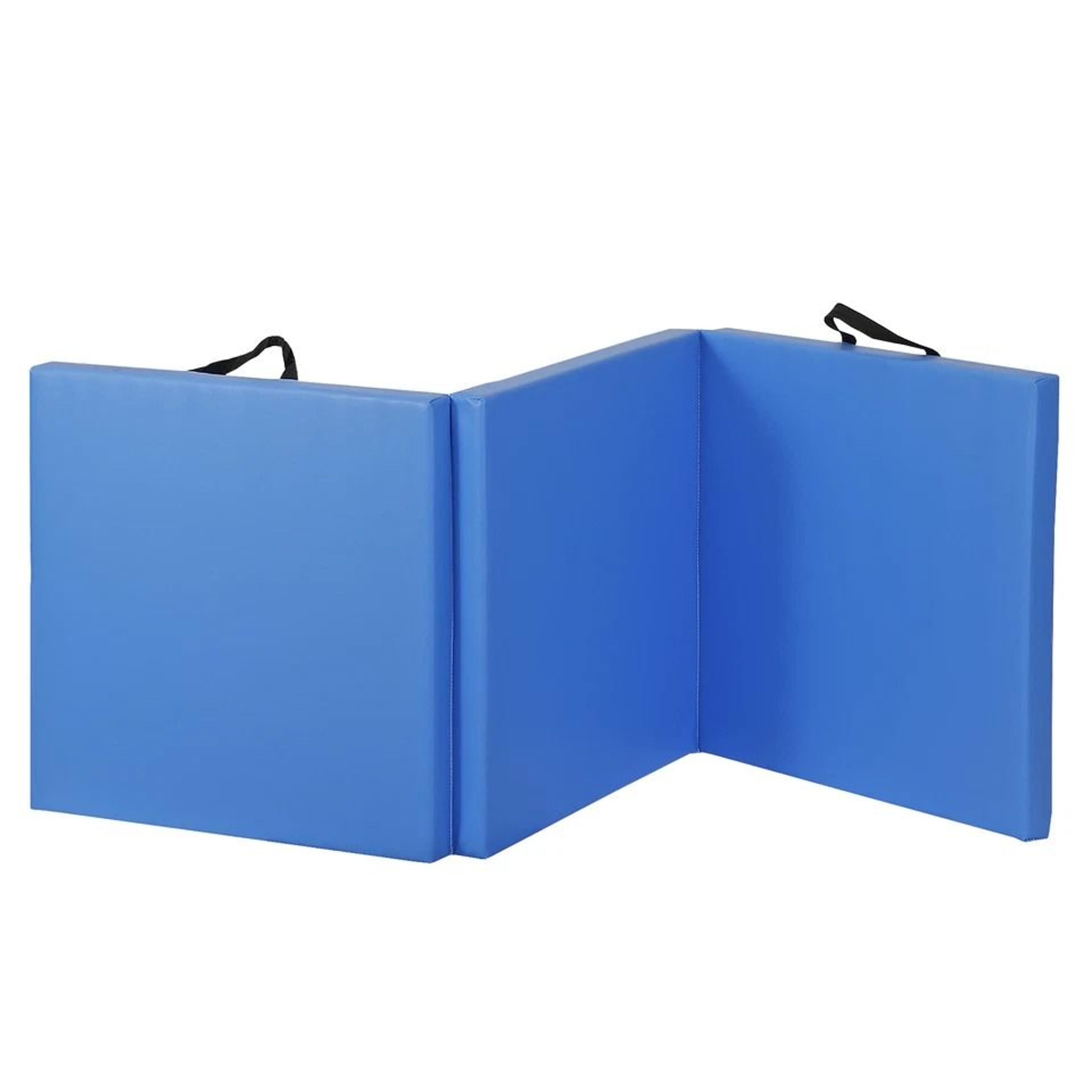blue gymnastics mat, thick tri-fold exercise mat, tumbling & yoga mat, folding, high-density foam