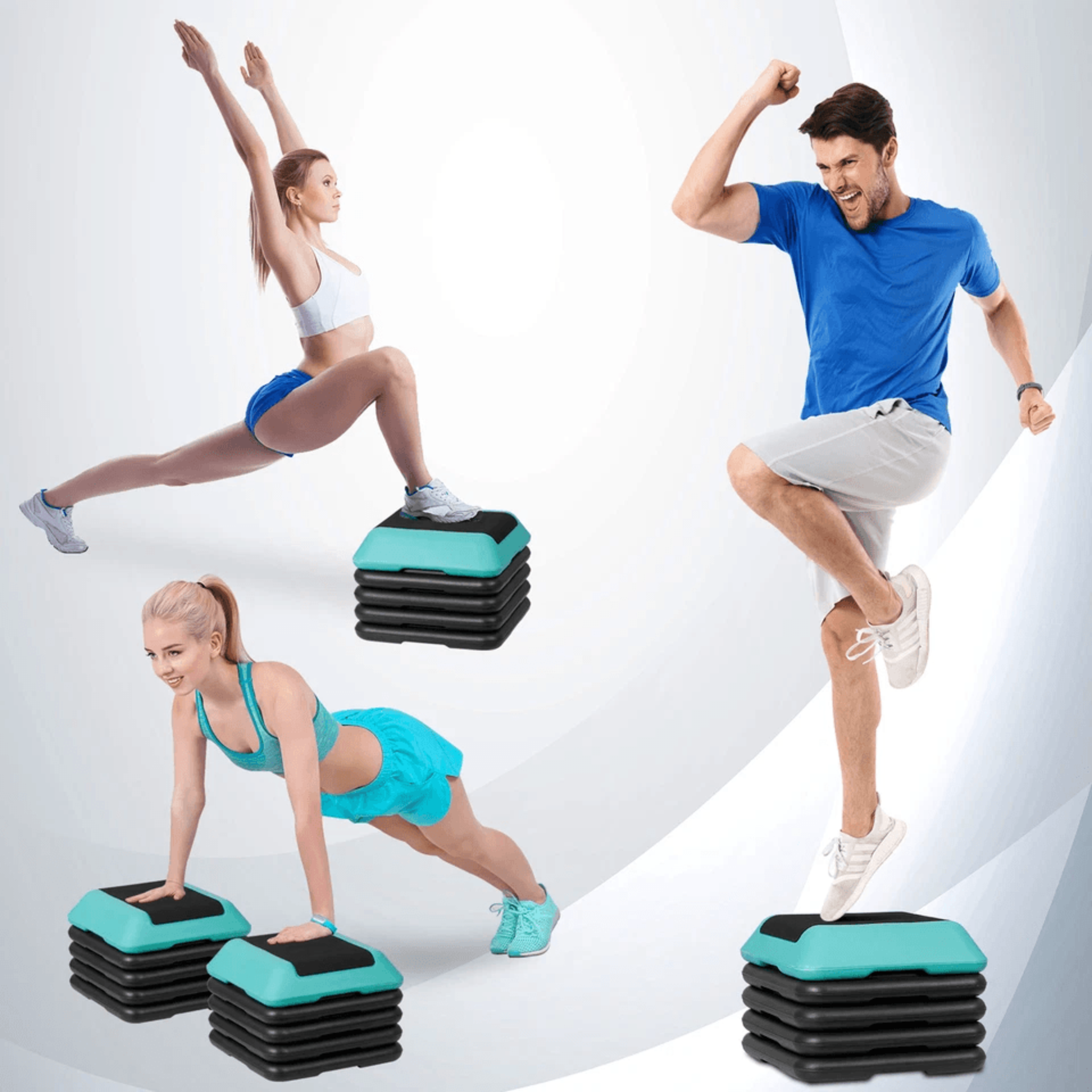 High Step Aerobic Platform Stepper Adjustable With Risers Perfect For Home Use GreenGray 17