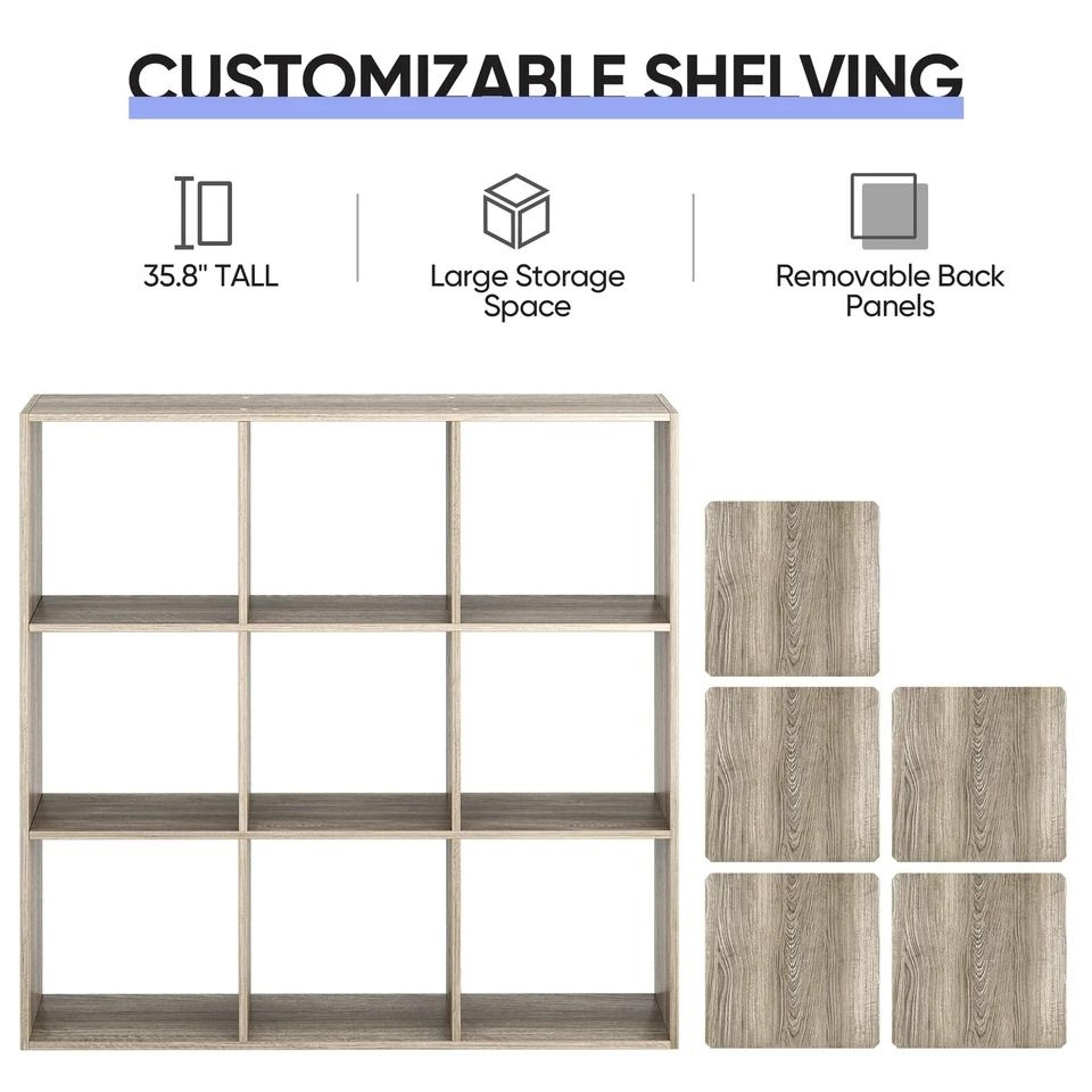 Wooden Bookshelf Display Cube Storage Organizer Removable Back Panels Oak Storage Solution 5