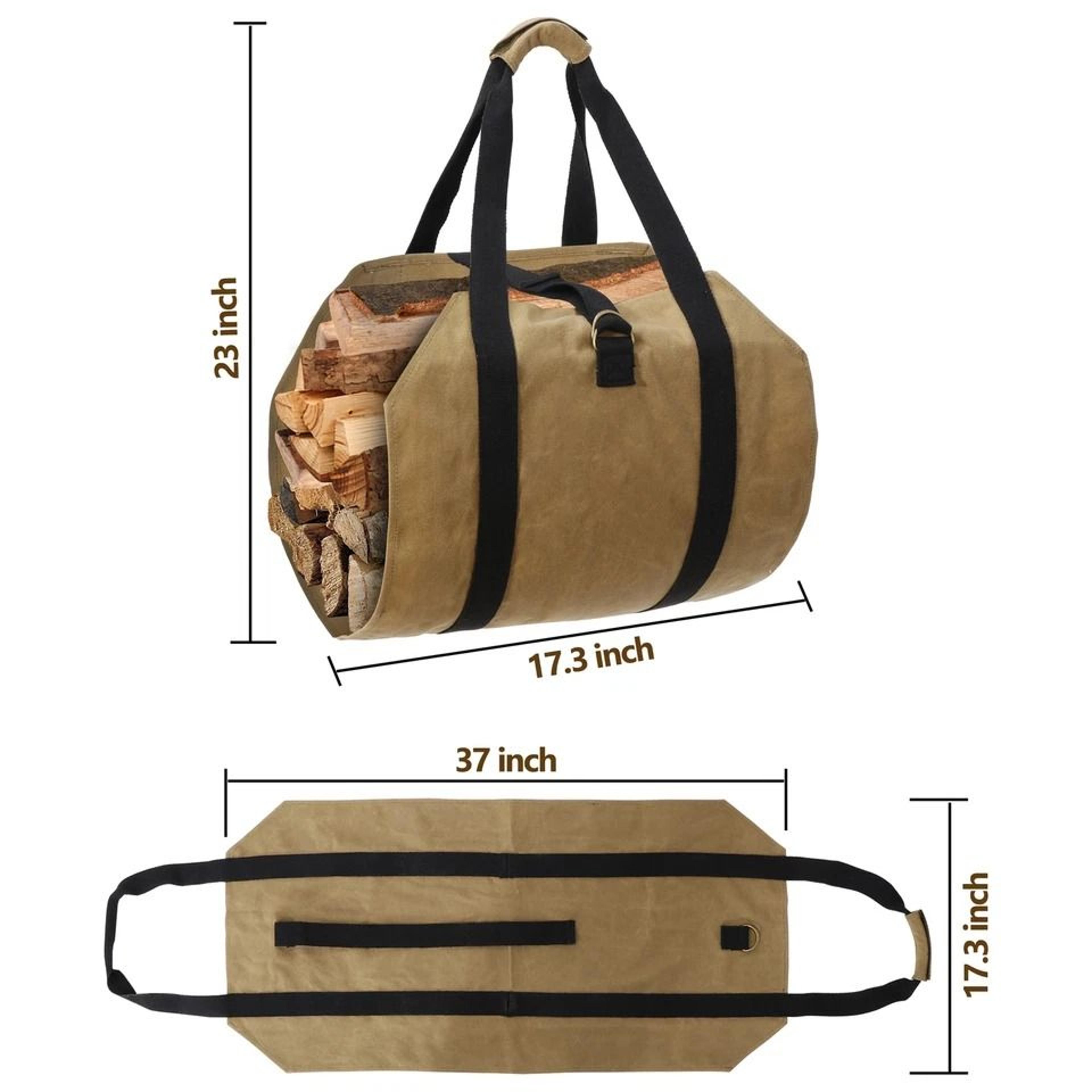 Firewood Carrier Wax Canvas Camp Logging Wood Bag For Fireplace Portable With Security Strap 1
