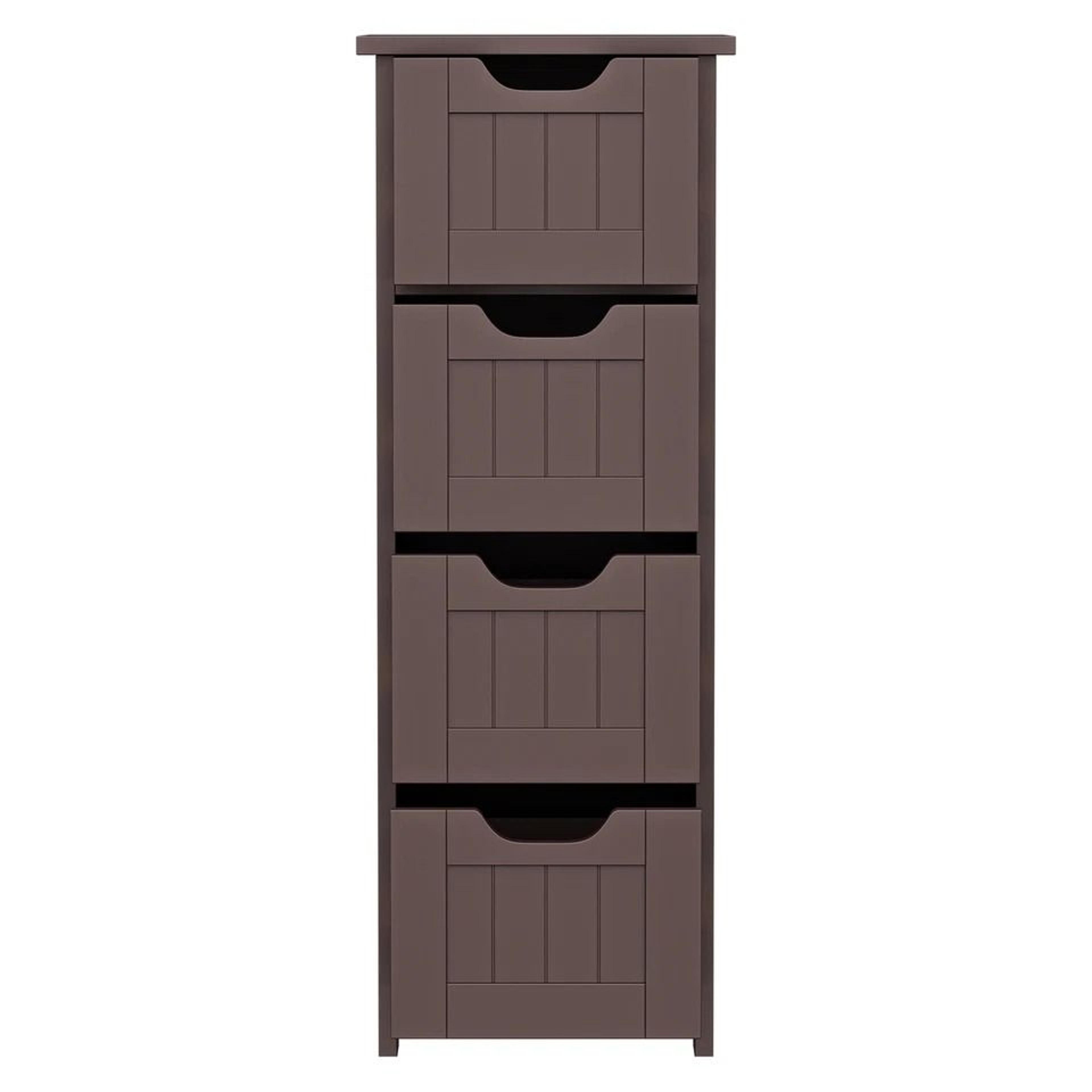 Freestanding Bathroom Floor Cabinet Brown Wood Side Organizer With 4 Spacious Drawers Durable MDF S