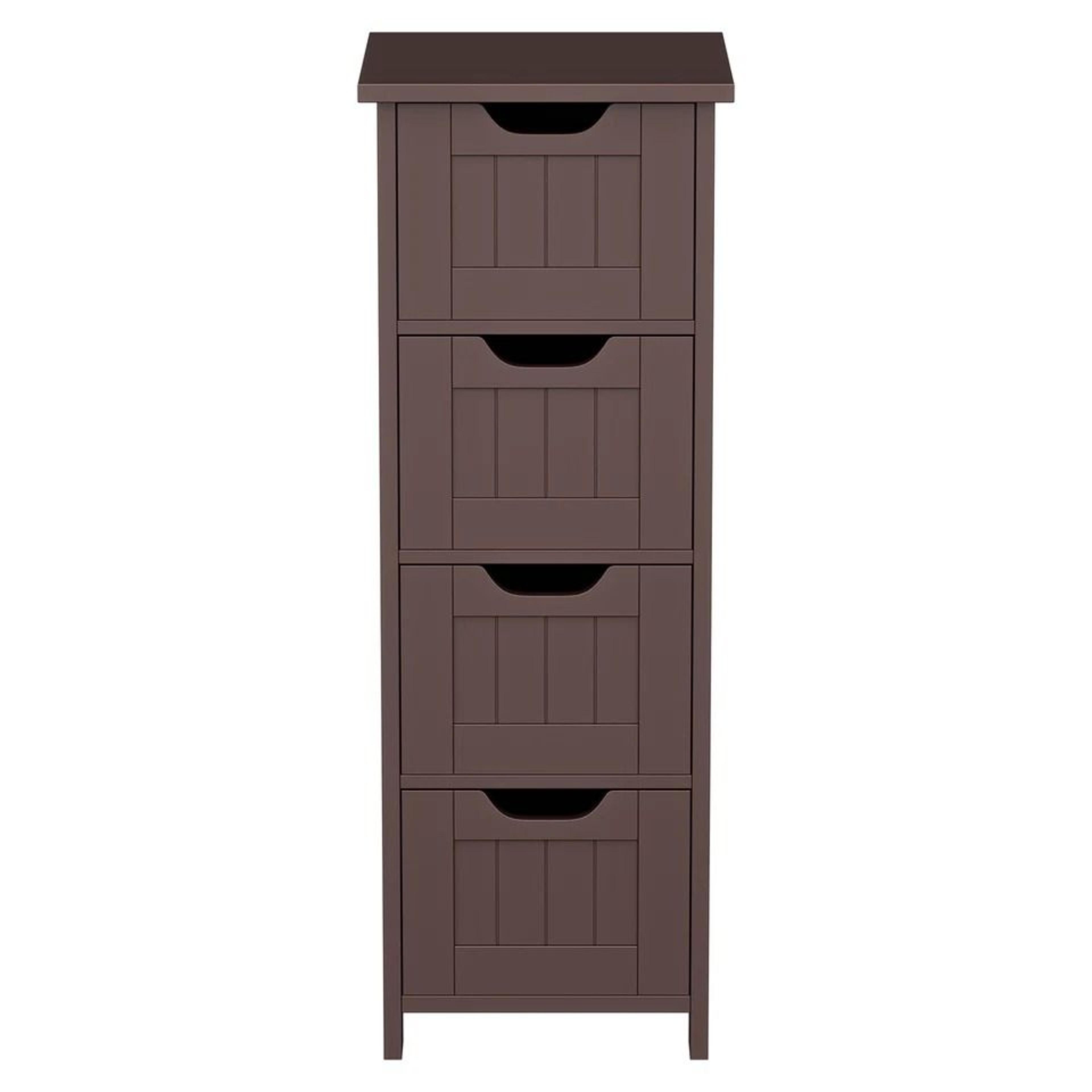 Freestanding Bathroom Floor Cabinet Brown Wood Side Organizer With 4 Spacious Drawers Durable MDF S