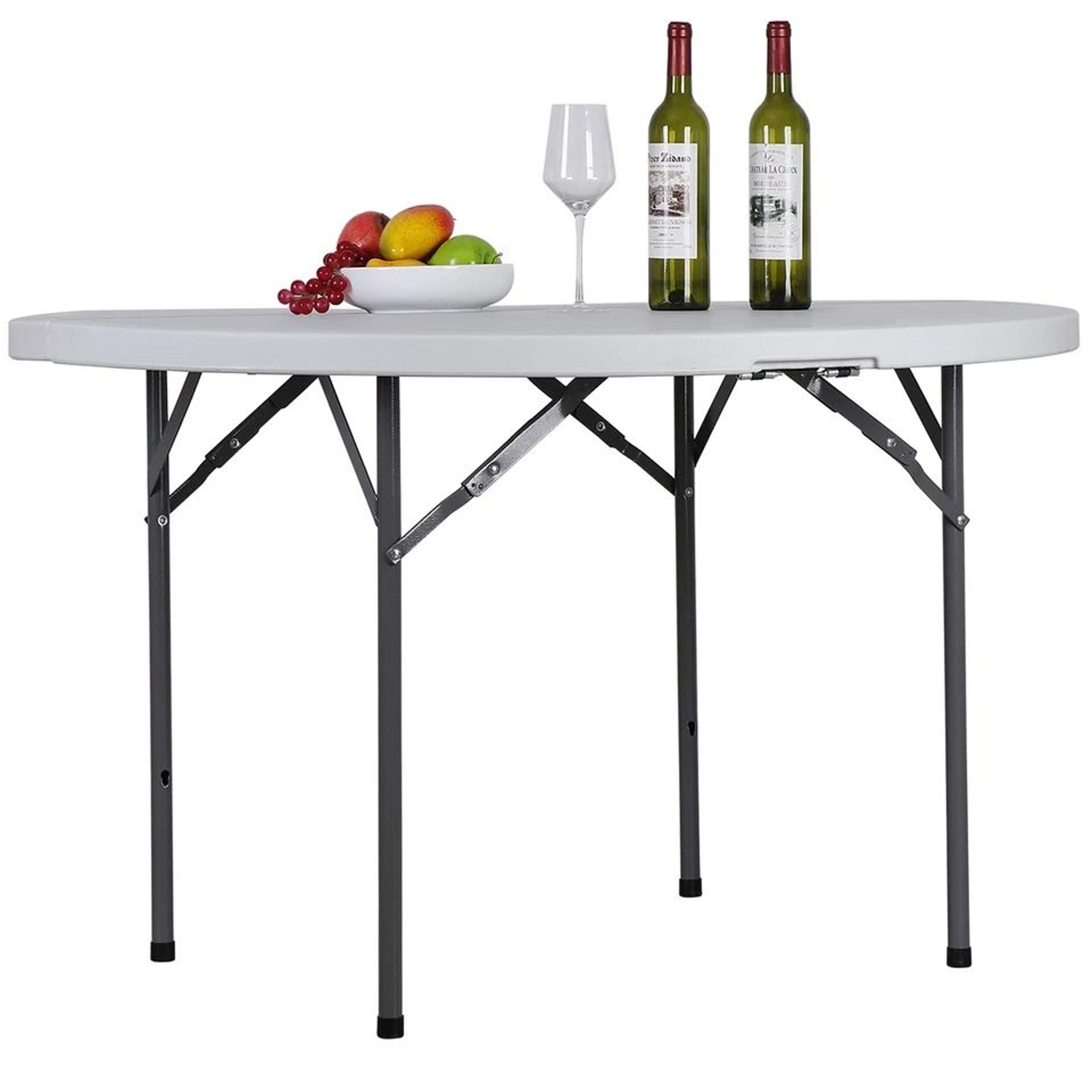 White Round Foldable Table Portable With Carry Handle Easy Storage For Travel 3