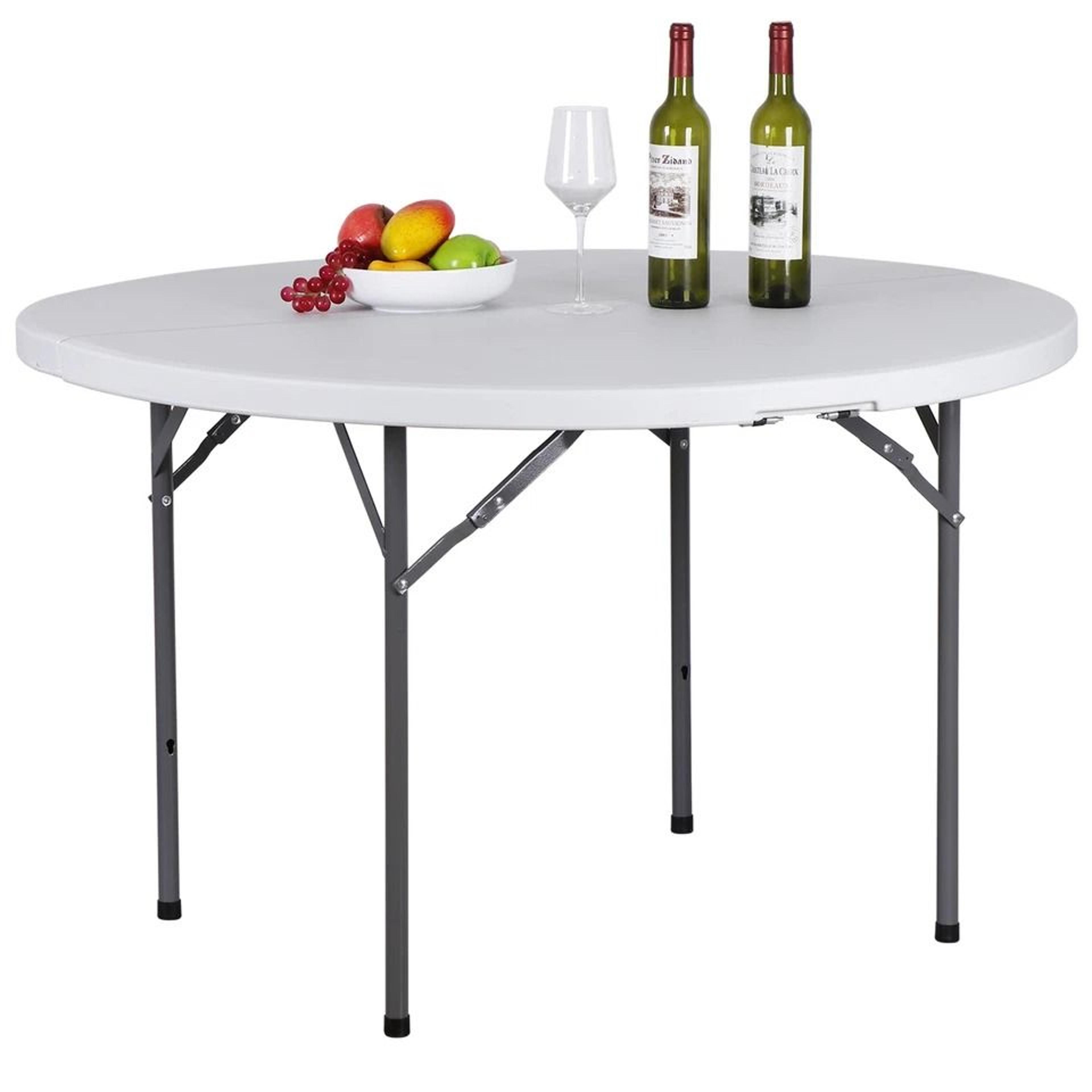 White Round Foldable Table Portable With Carry Handle Easy Storage For Travel 4