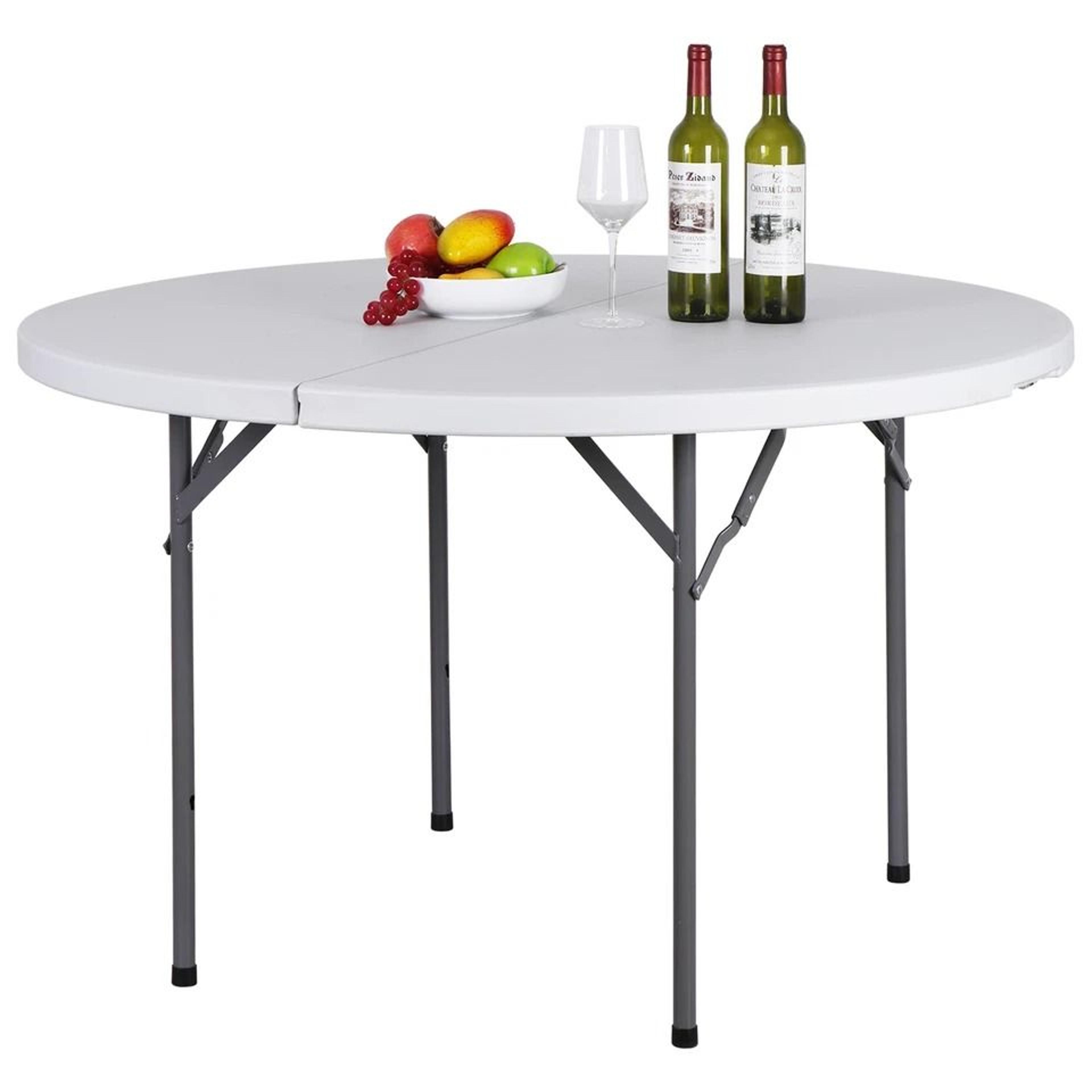 White Round Foldable Table Portable With Carry Handle Easy Storage For Travel 5