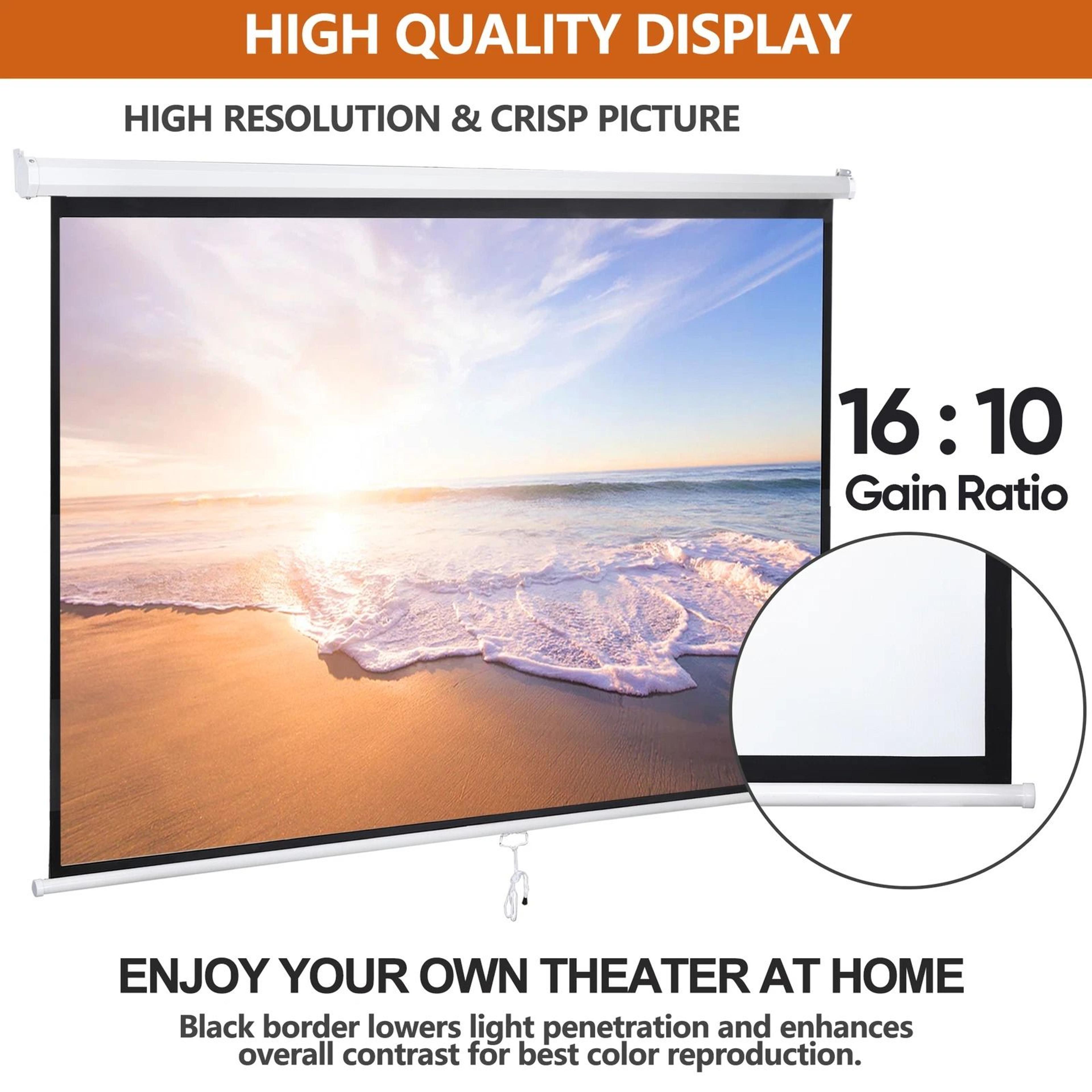 White Portable Projector Screen HD Home Theater Movie Viewing Easy Wall Or Ceiling Mount 9