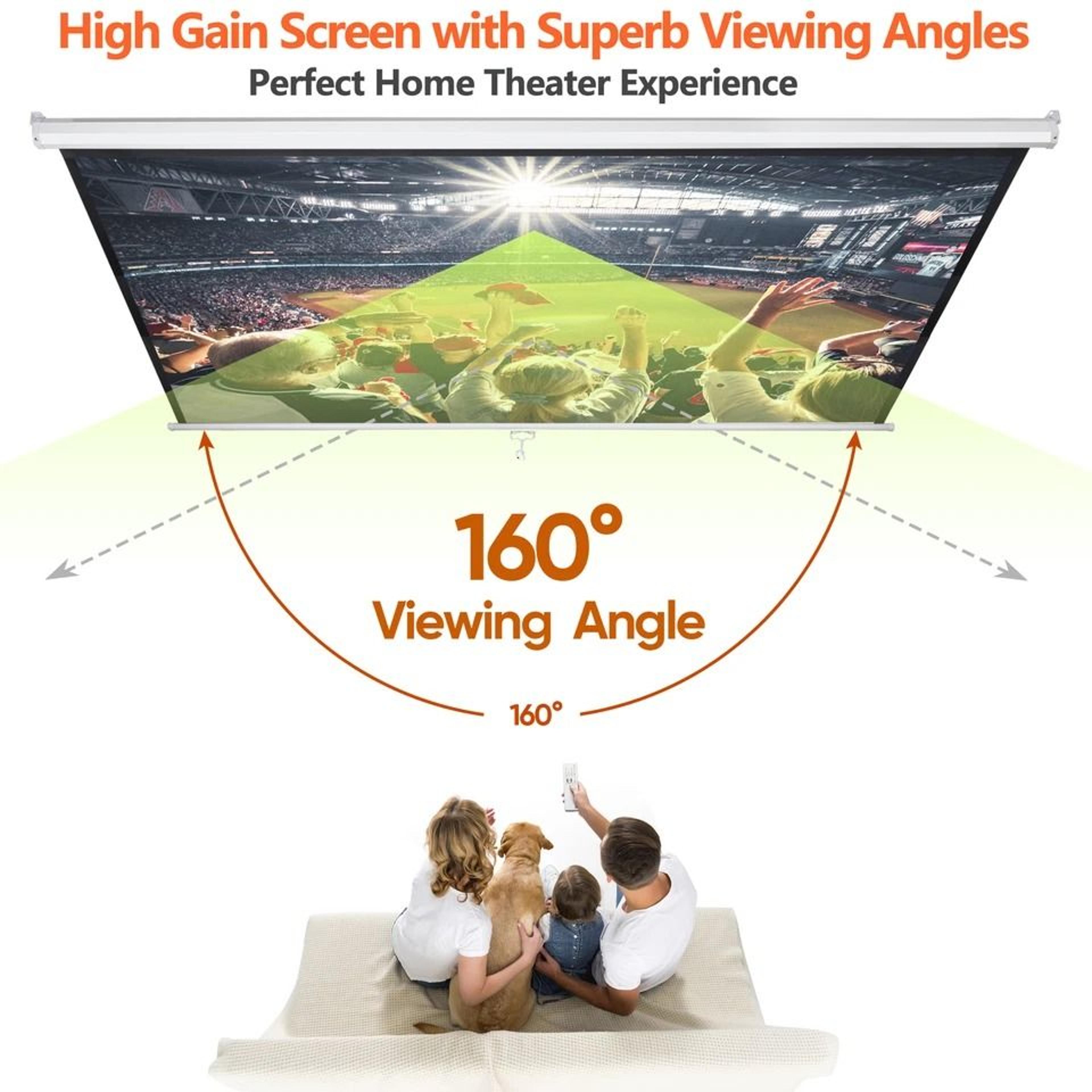 White Portable Projector Screen HD Home Theater Movie Viewing Easy Wall Or Ceiling Mount 3