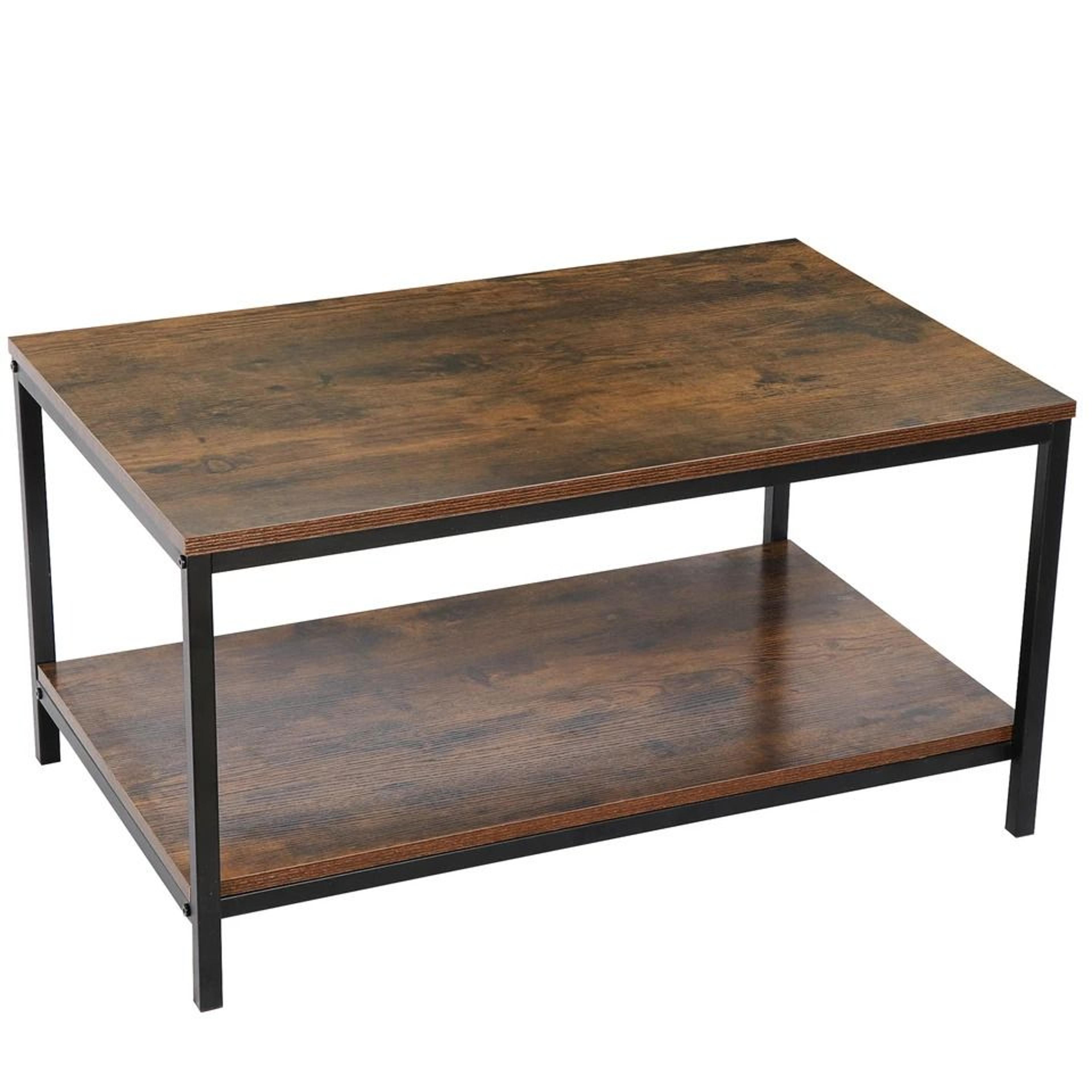 Vintage Rustic Wood Coffee Table With Strong Frame Living Room Coffee Table With Mesh Shelf Dining  6