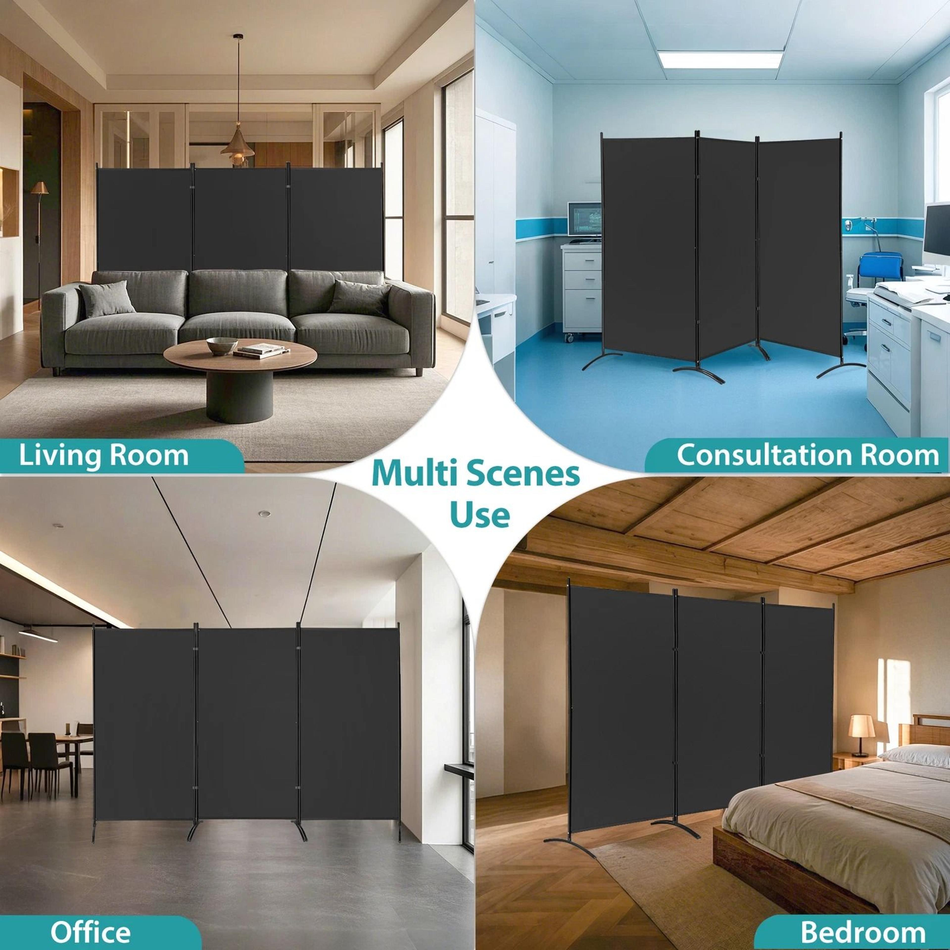 Folding Partition Room Dividers Black Panel Screen Divider Adjustable Privacy Wall For Office Studi 2