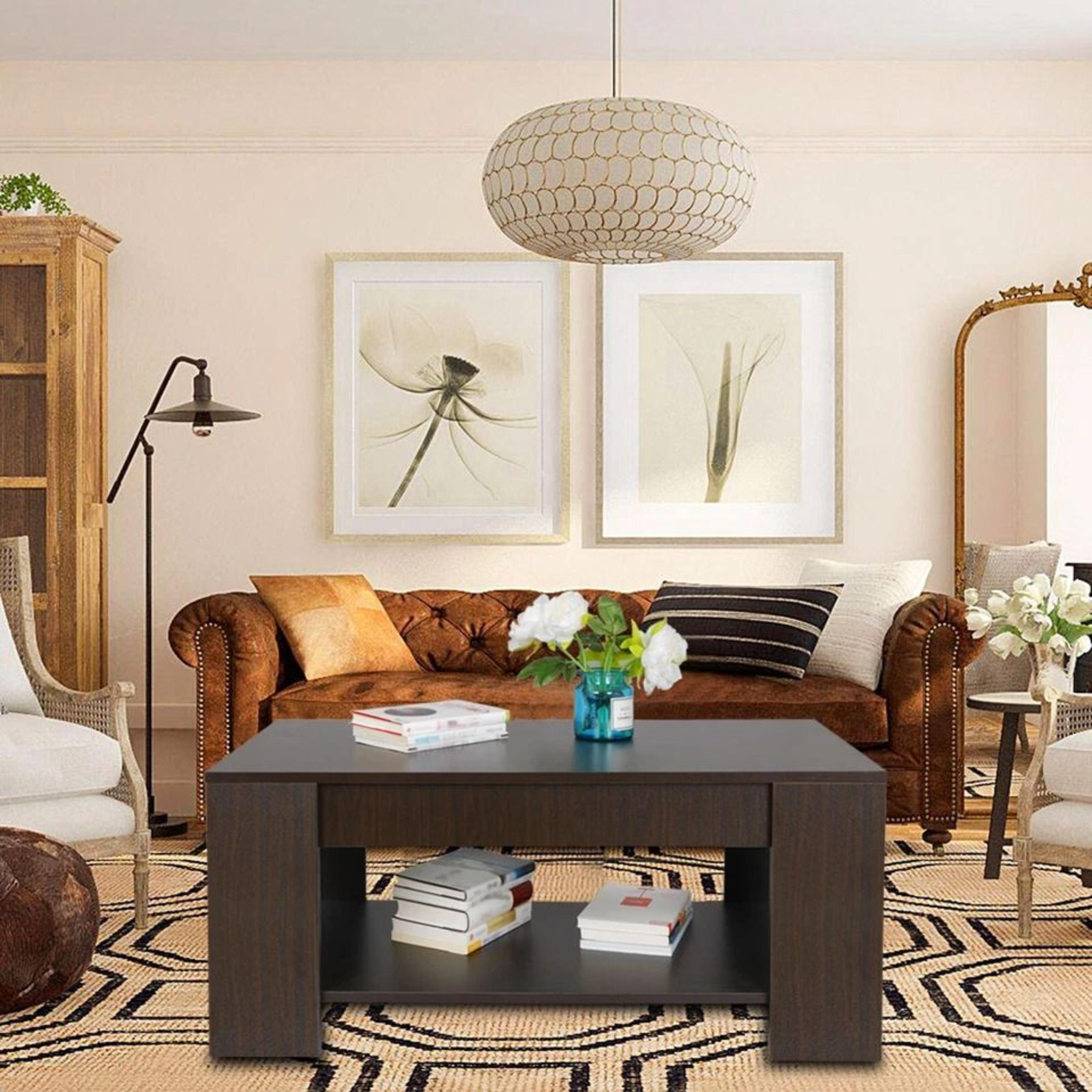 Black Liftup Coffee Table With Hidden Storage Luxury Unique Design Durable Tea Table For Modern Hom