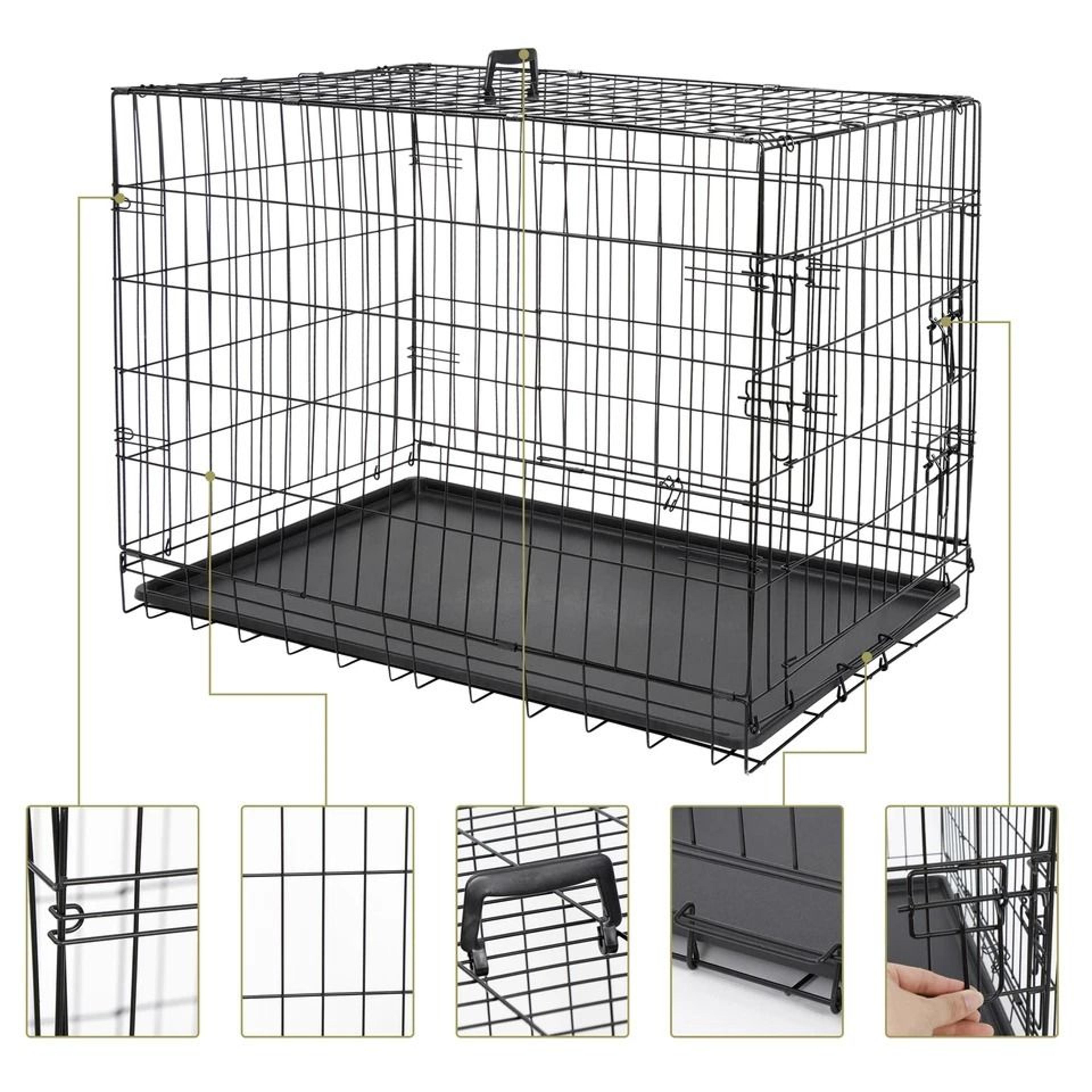 Folding Metal Dog Crate For Large Dogs Wire Dog Kennels Black Heavy Duty LeakProof Pan 10
