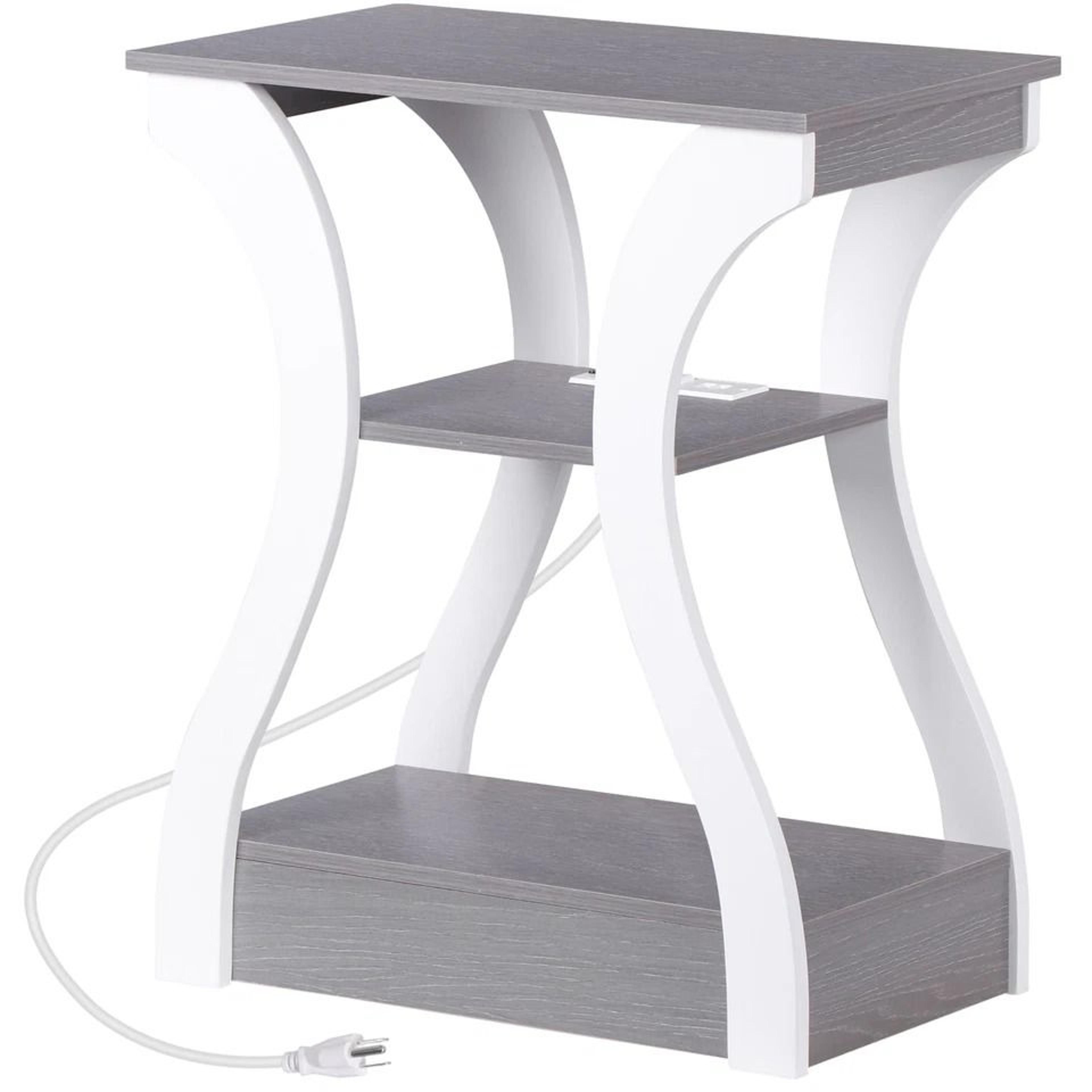 End Table With USB Ports Side Table With Outlets Gray Tier Storage Charging Station For Bedroom 7