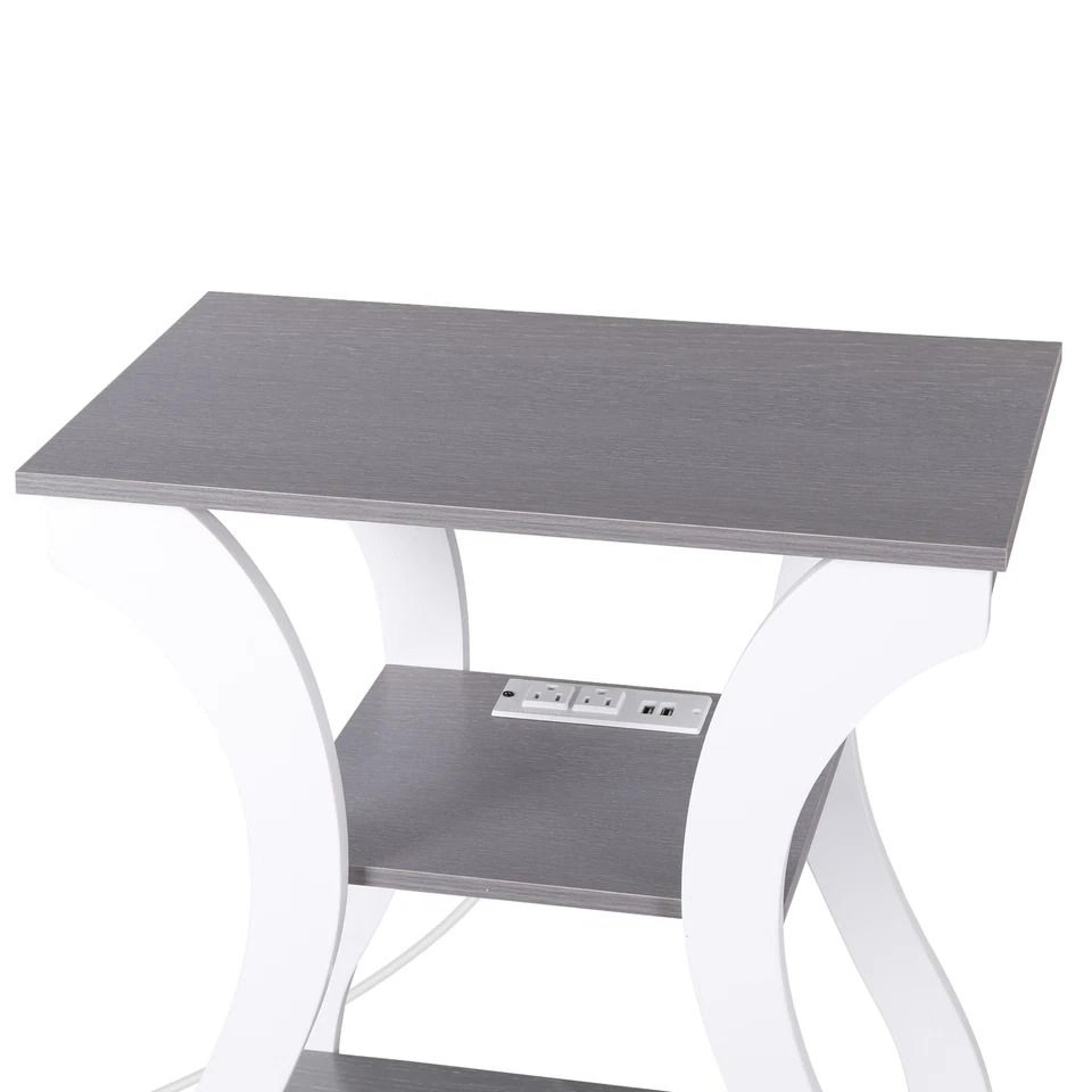 End Table With USB Ports Side Table With Outlets Gray Tier Storage Charging Station For Bedroom 6