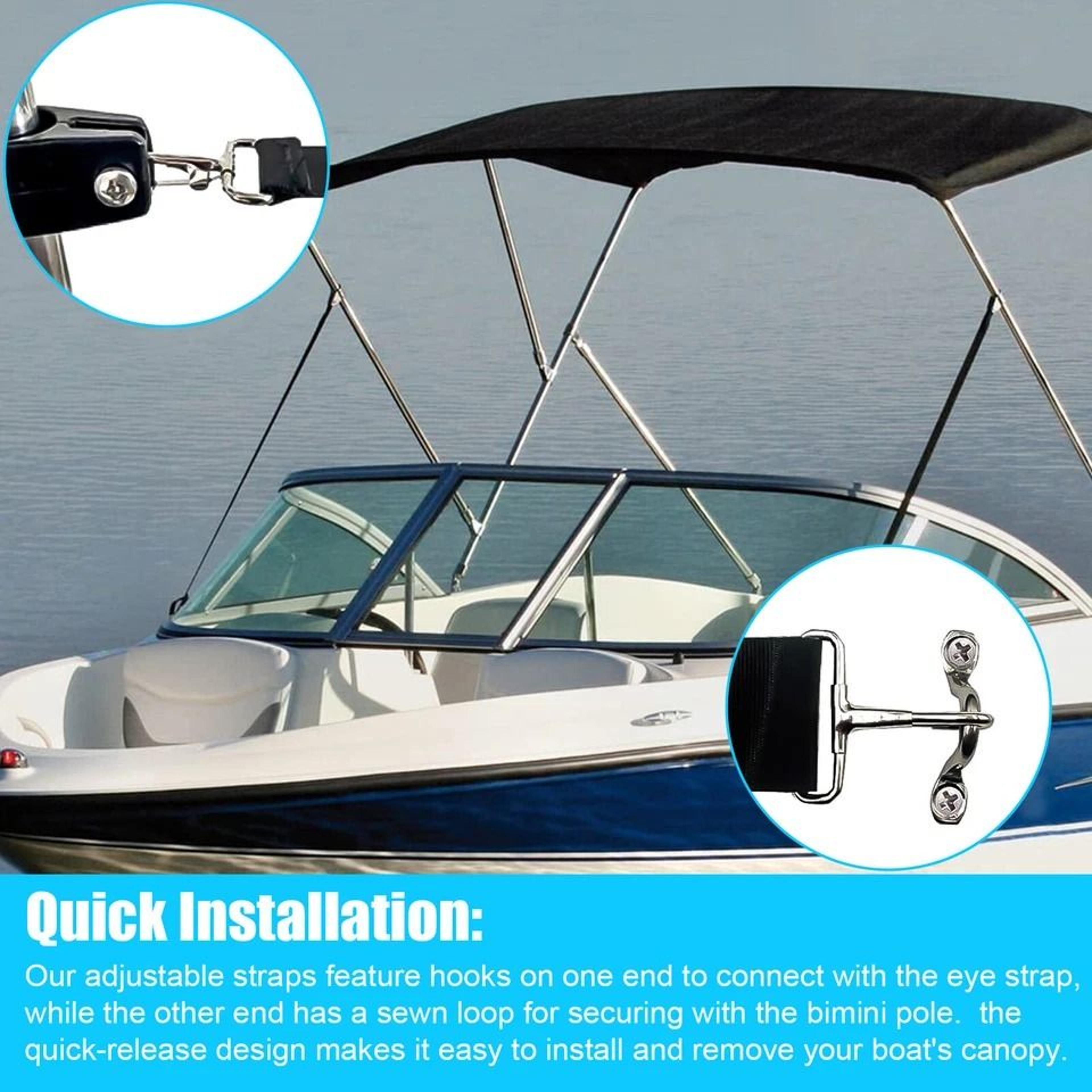 Adjustable Bimini Top Straps With Loop Tie Down Webbing Snap Hooks Marine Hardware 6