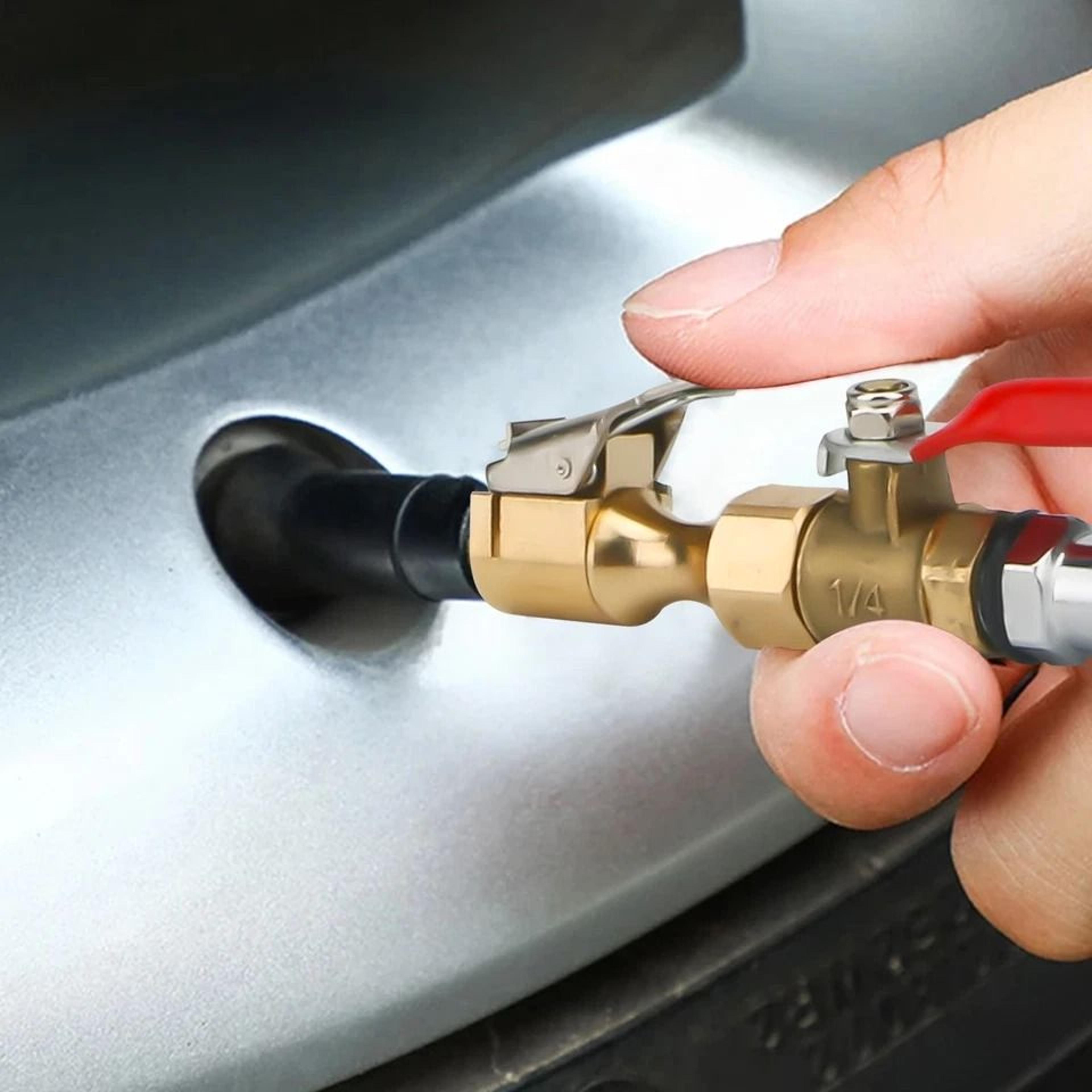 brass lock-on air chuck tire inflator, portable nozzle with npt quick connect, fast inflate & deflate for cars