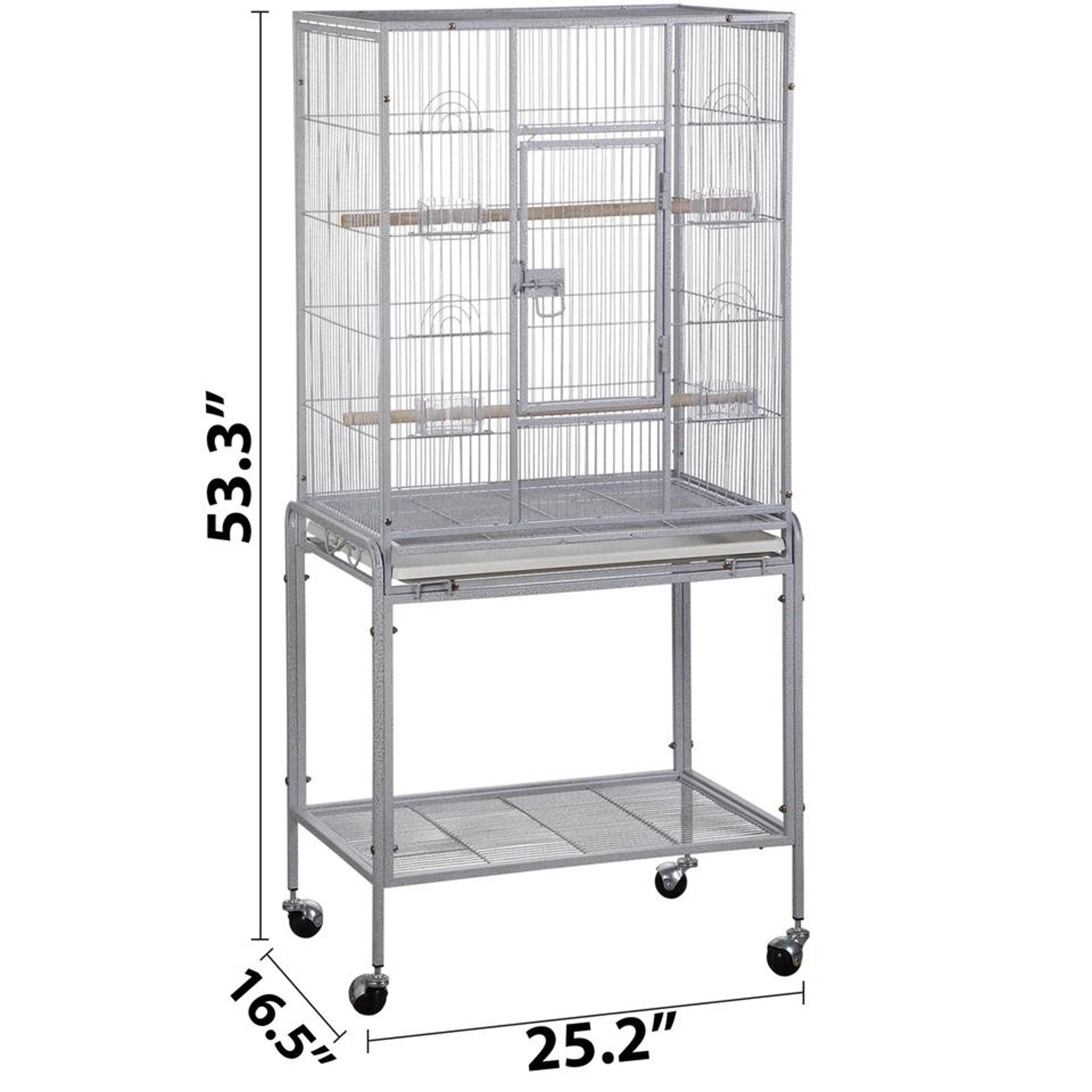 Spacious Parrot Finch Macaw Cage With Feeding Bowls Rollable Stand Removable Tray And Sturdy Metal