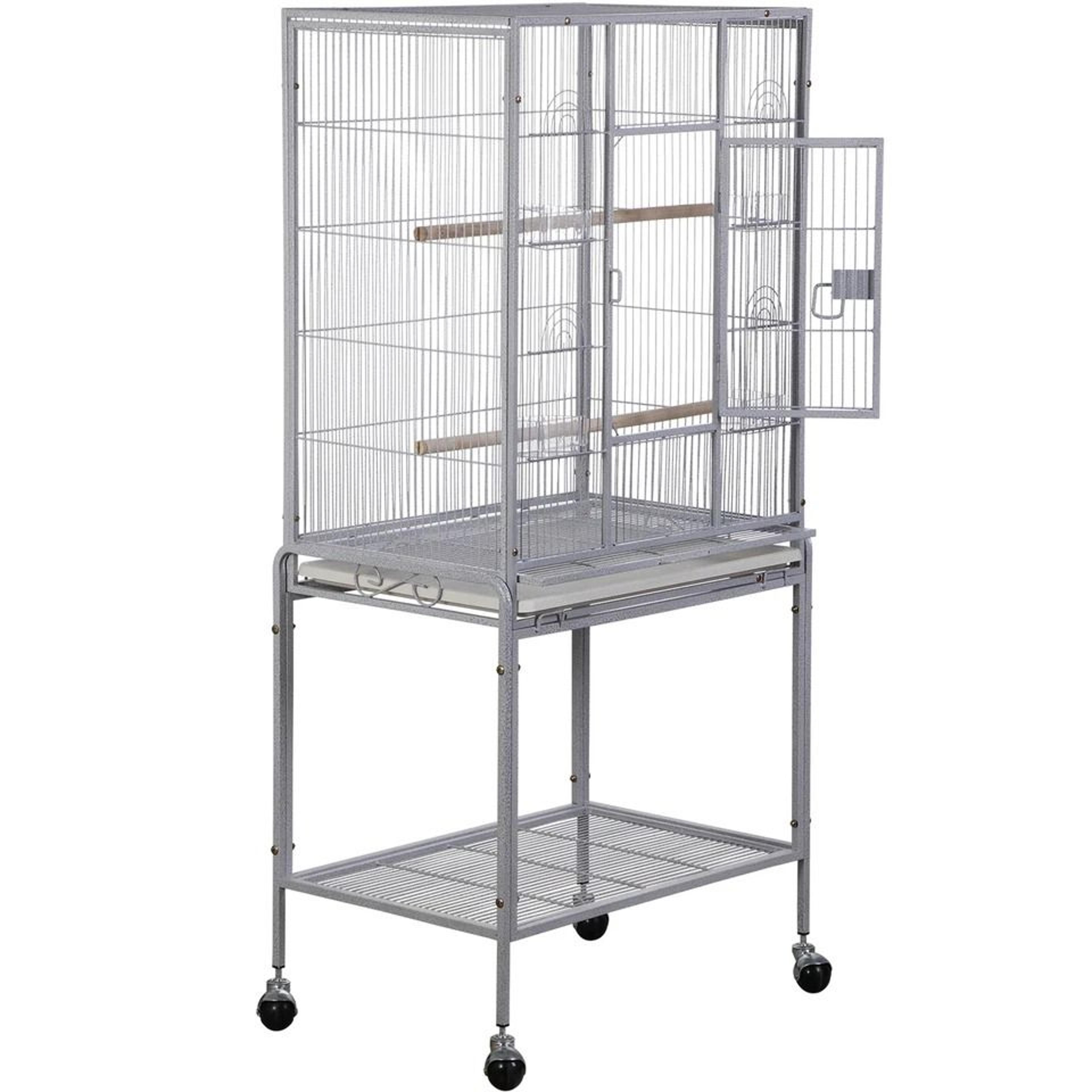Spacious Parrot Finch Macaw Cage With Feeding Bowls Rollable Stand Removable Tray And Sturdy Metal