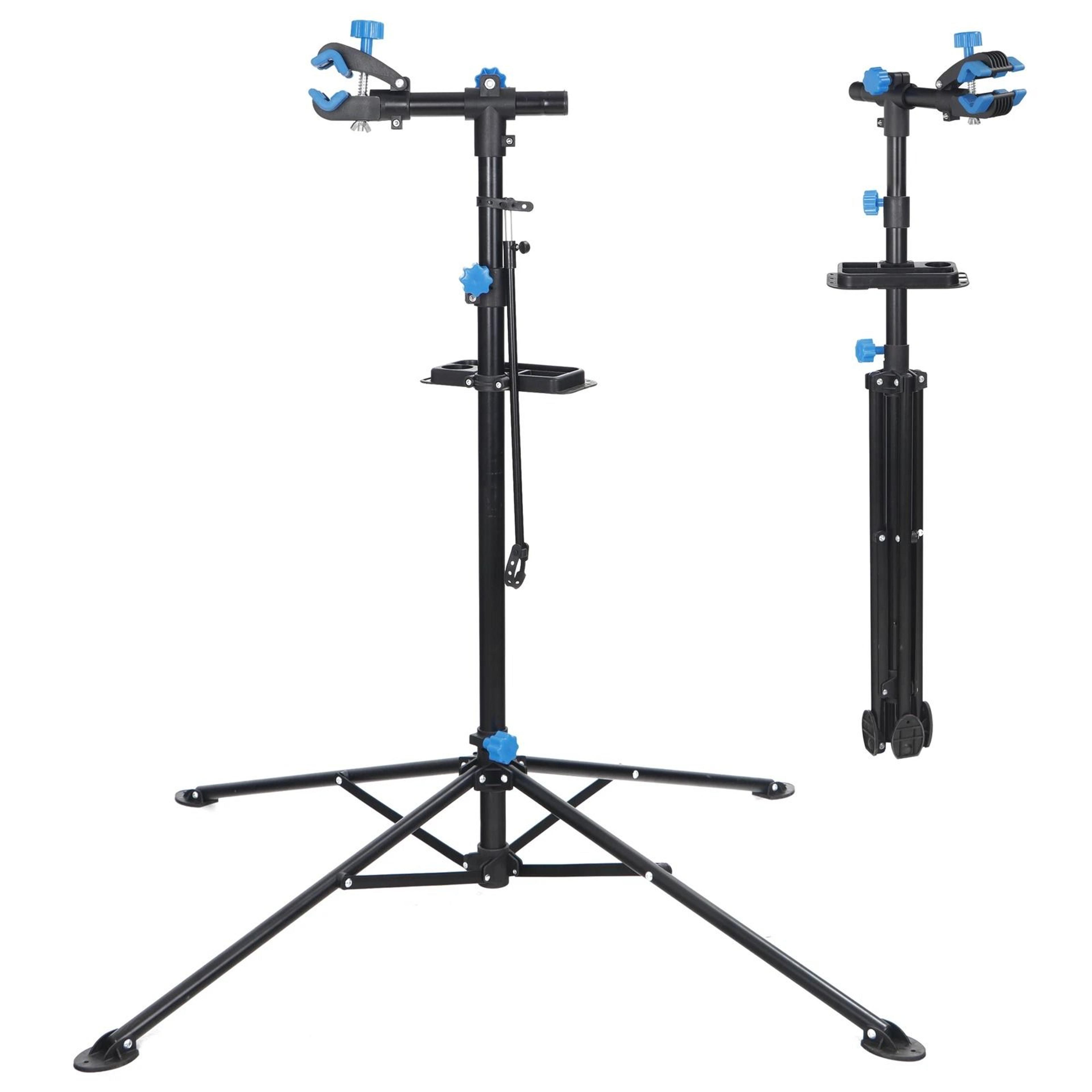 bicycle repair stand with tool tray, adjustable height, cycle rack, durable home bike work stand